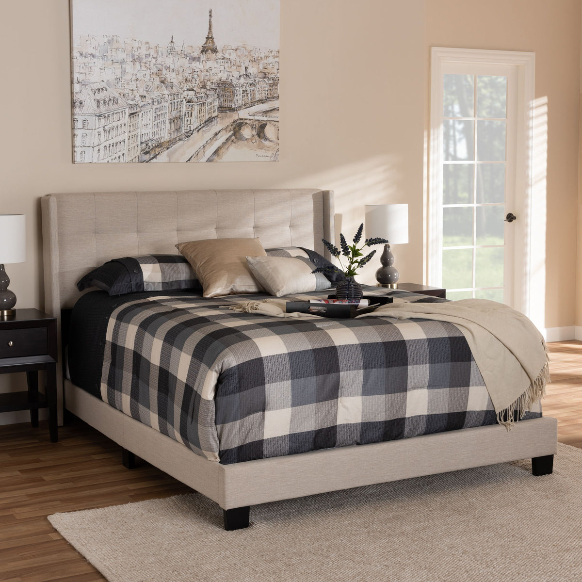 Lisette Modern and Contemporary Beige Fabric Upholstered King Size Bed