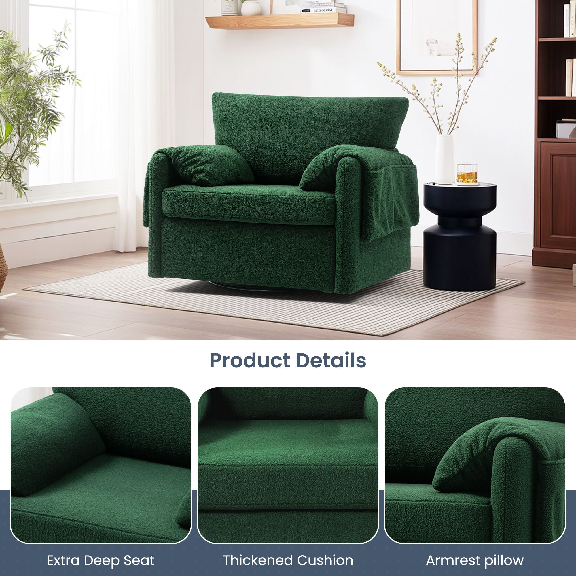 Oversized Swivel Armchair Modern Chair & Single Sofa Lounge, Comfortable Seating For Living Room