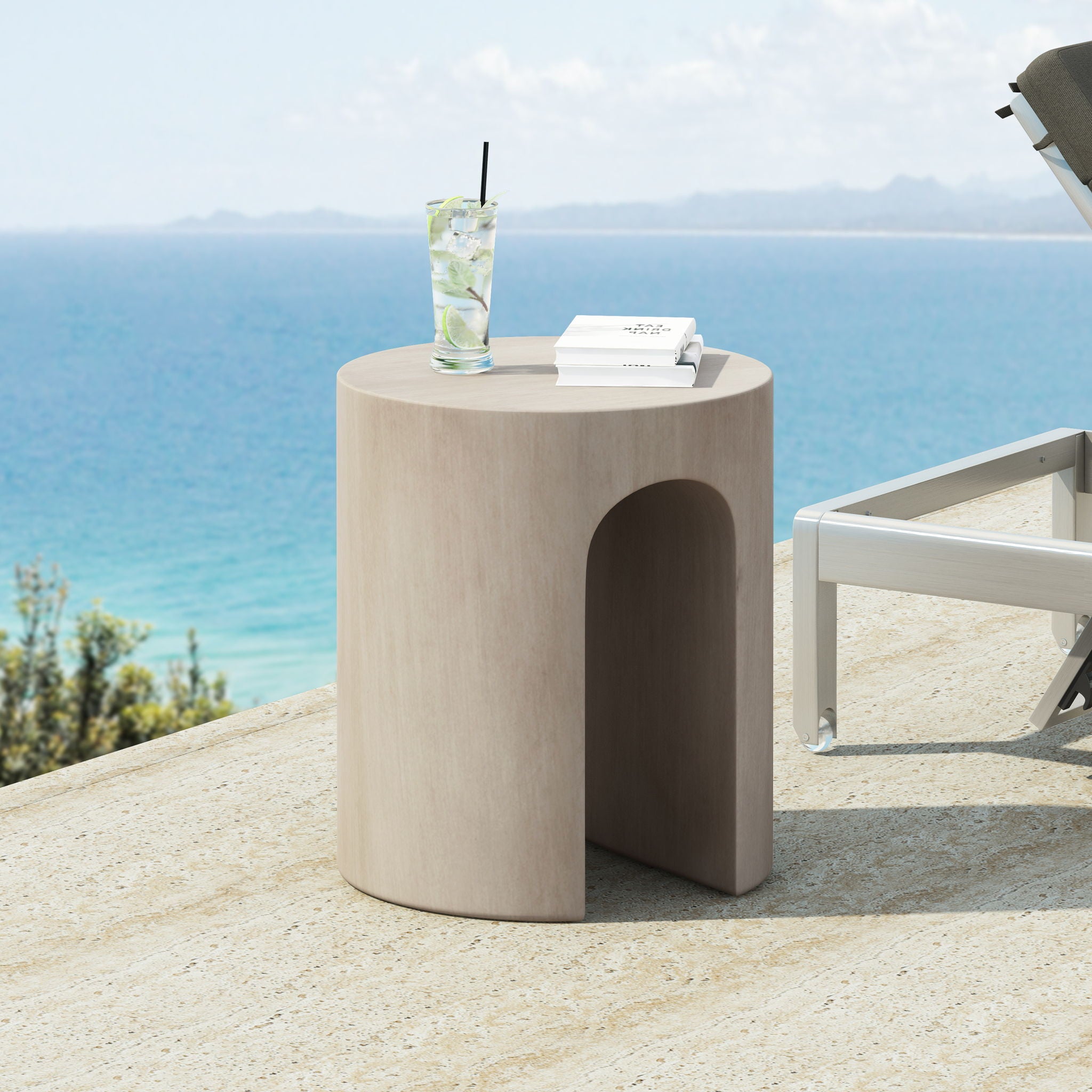 Outdoor Round With U Shape Side Table - Light Gray