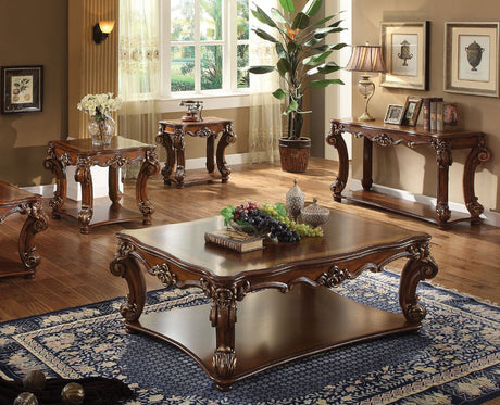 ACME KD, Table with Scrolled Leg and Bottom Shelf Top Apron: Scrolled Decor Trim | Meri Furniture