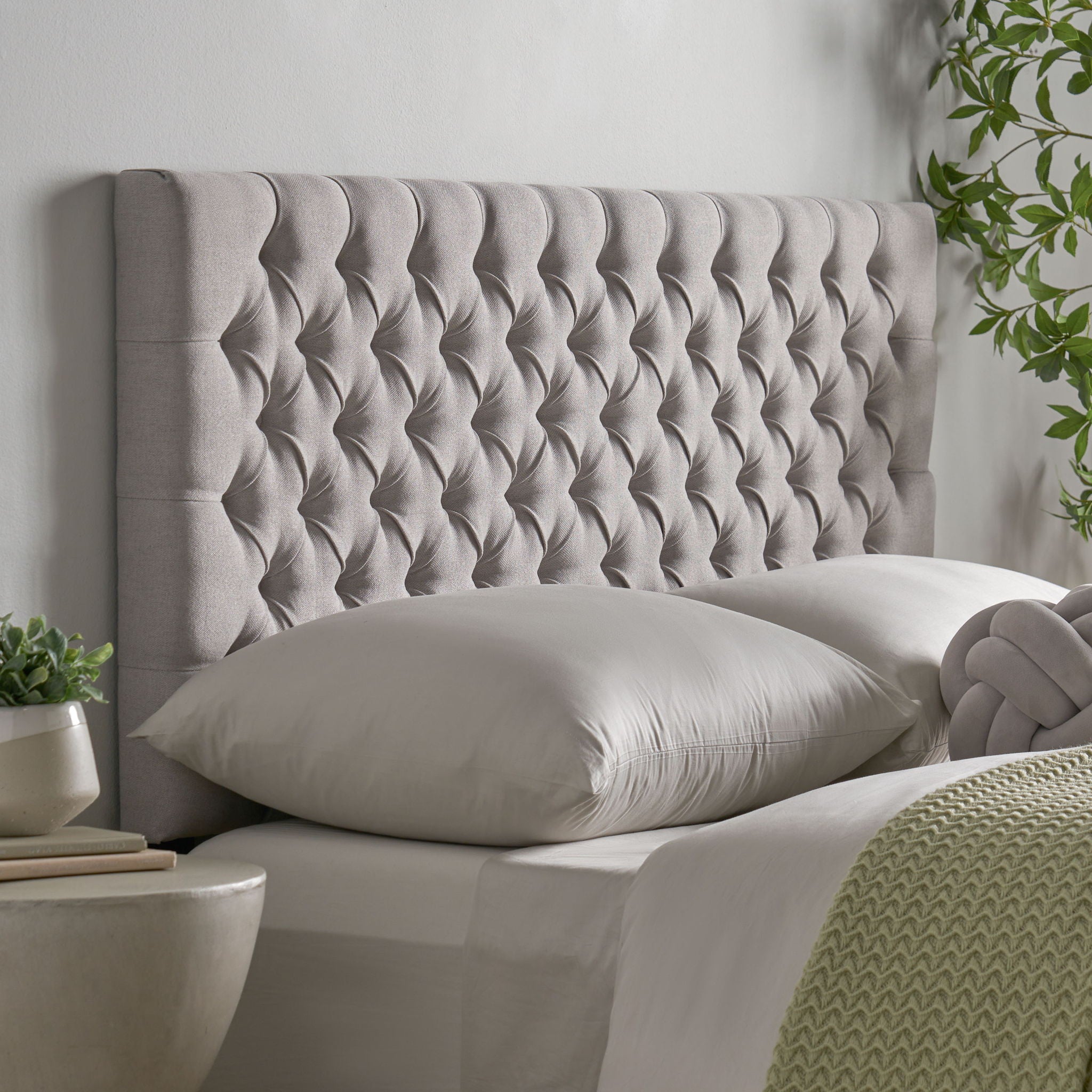 Queen Size Headboard With Button Tufting - Light Gray
