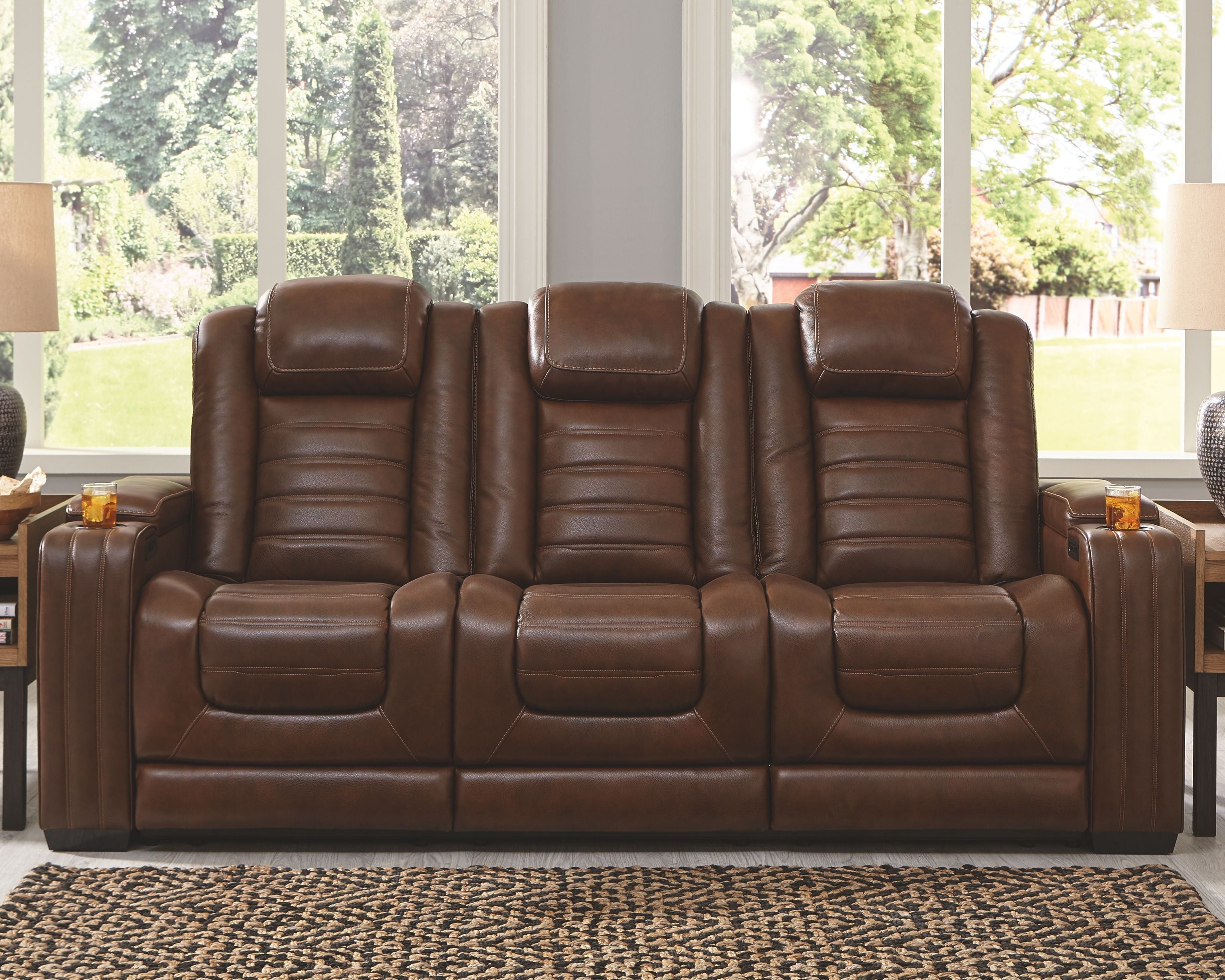 Ashley Furniture Backtrack - Chocolate - Pwr Rec Sofa With Adj Headrest | Meri Furniture