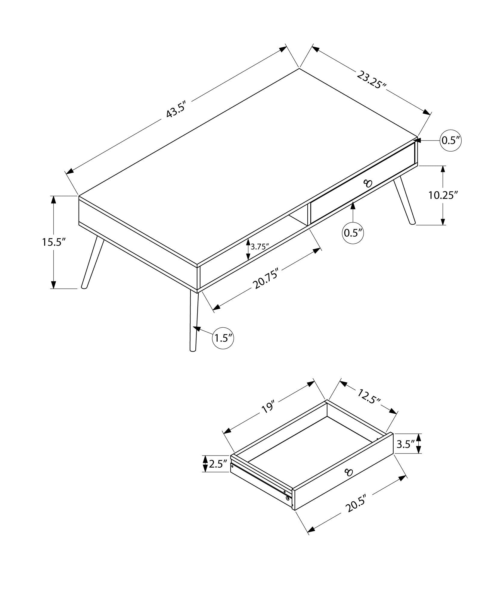 Coffee Table, Accent, Cocktail, Rectangular, Storage, Living Room, Wood Legs, Mid Century - Walnut