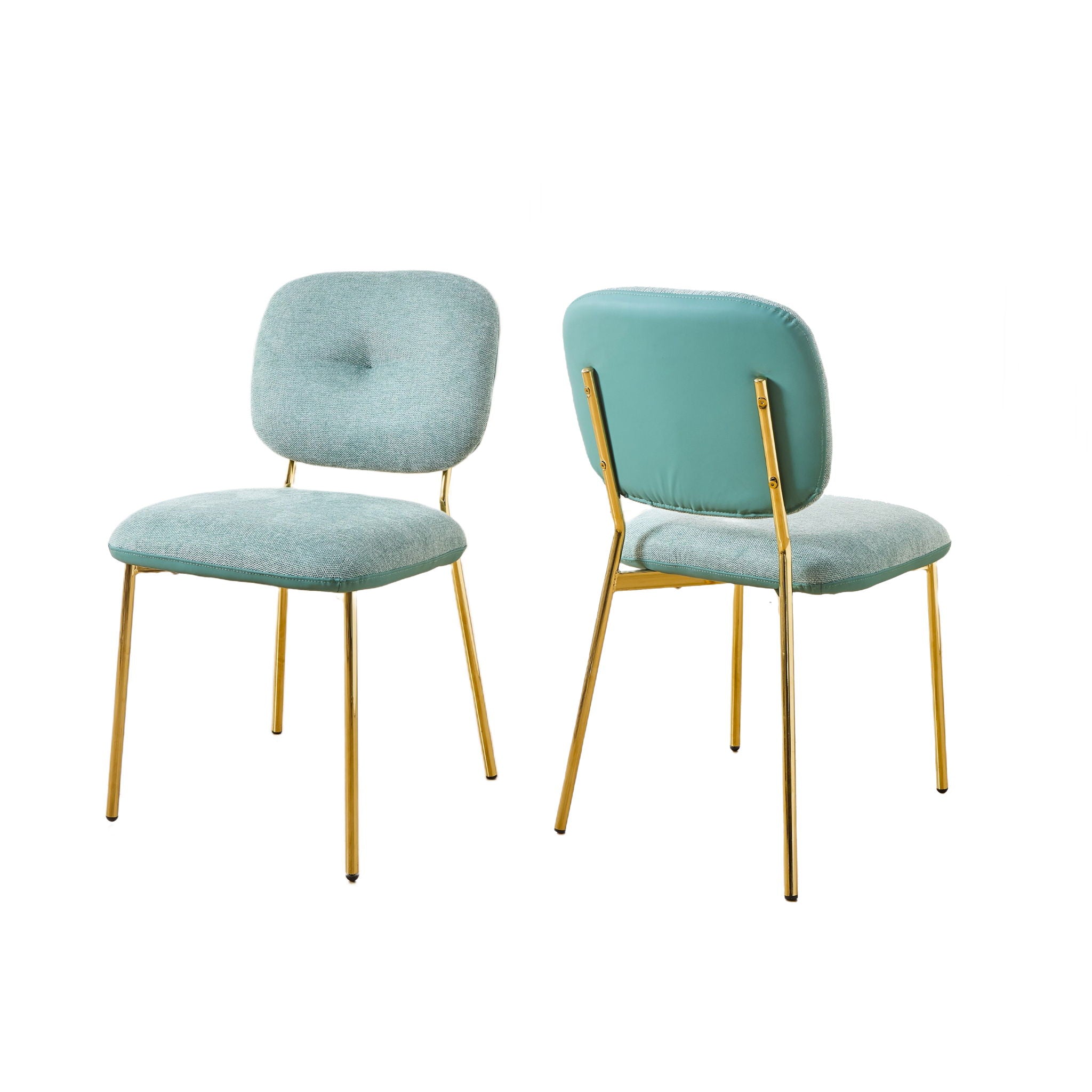 Modern Dining Chairs (Set of 2) Upholstered Accent Chairs With Metal Legs Space Saving Contemporary Seating - Green