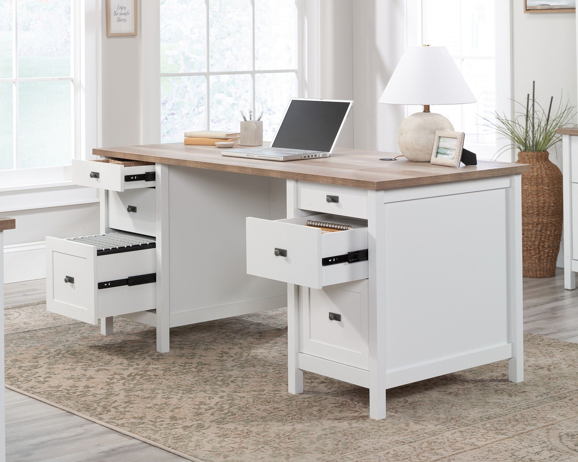 White Executive Pedestal Desk with Drawers