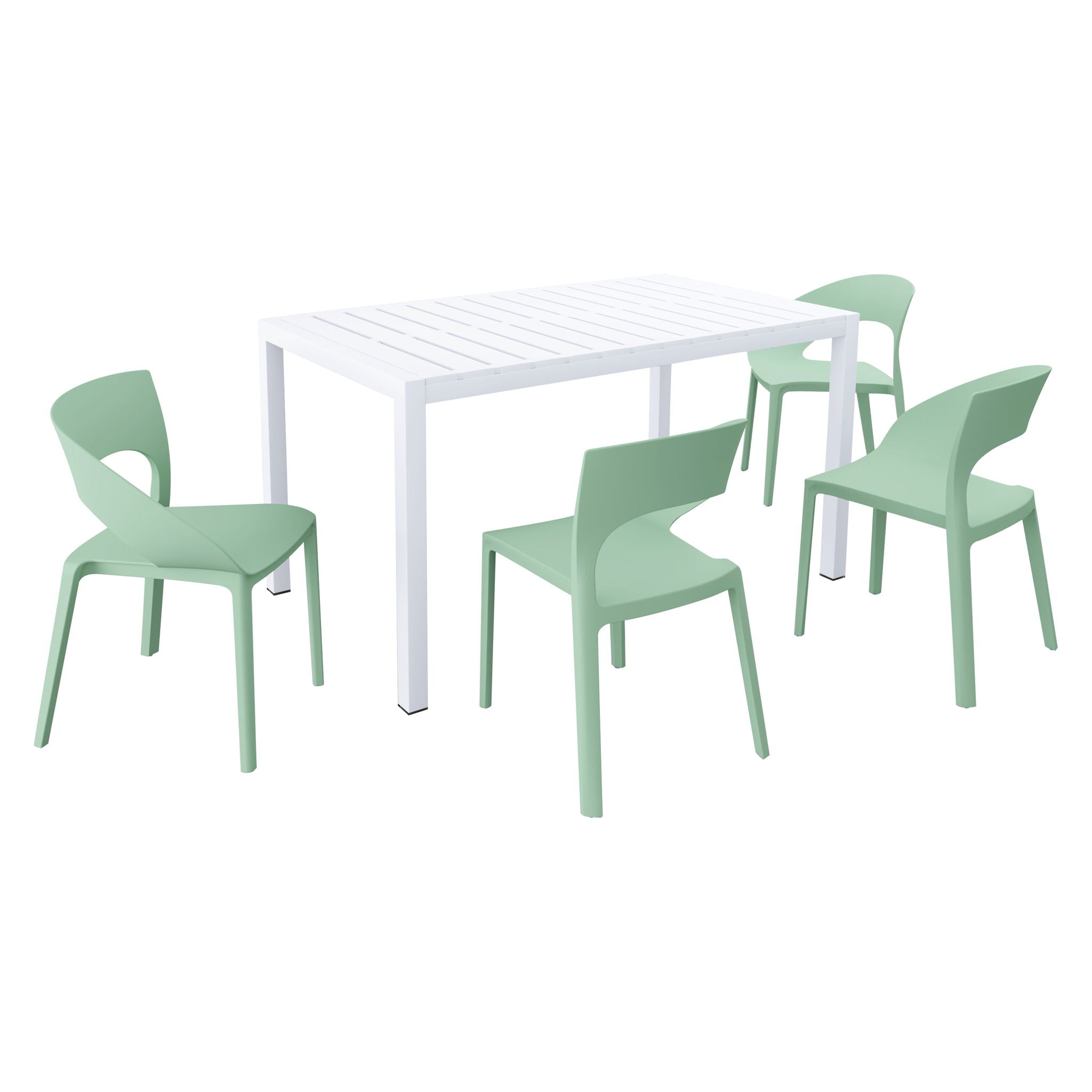 4 Piece Set Of Modern Designed Single Chairs With Long Table