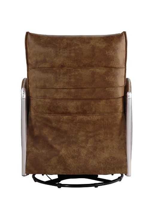 Qalurne - Power Motion Recliner With Swivel - Two Tone Mocha Top Grain Leather & Aluminum