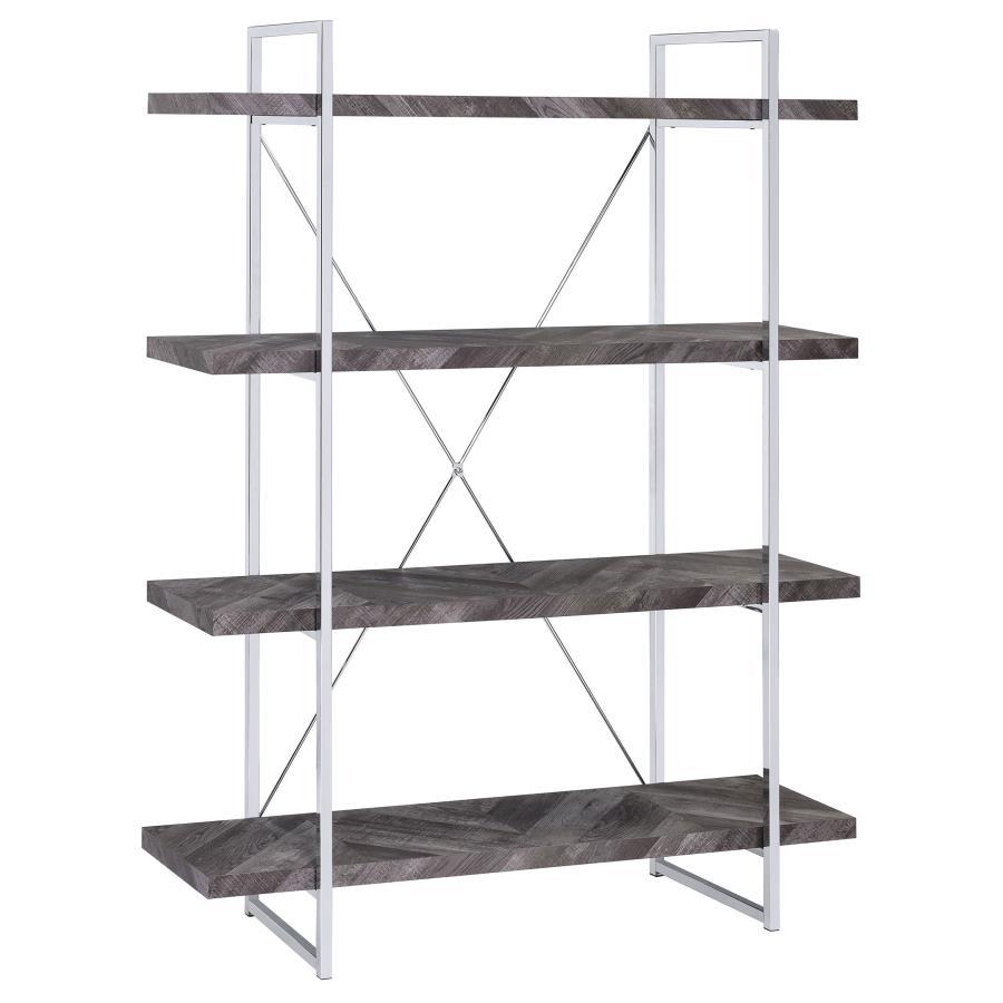 Coaster Fine Furniture Grimma - 4-Shelf Bookshelf - Rustic Gray And Chrome | Meri Furniture