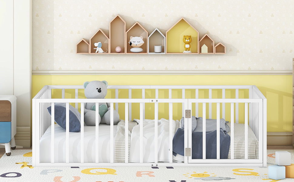 Metal Floor Bed Frame With Fence And Door