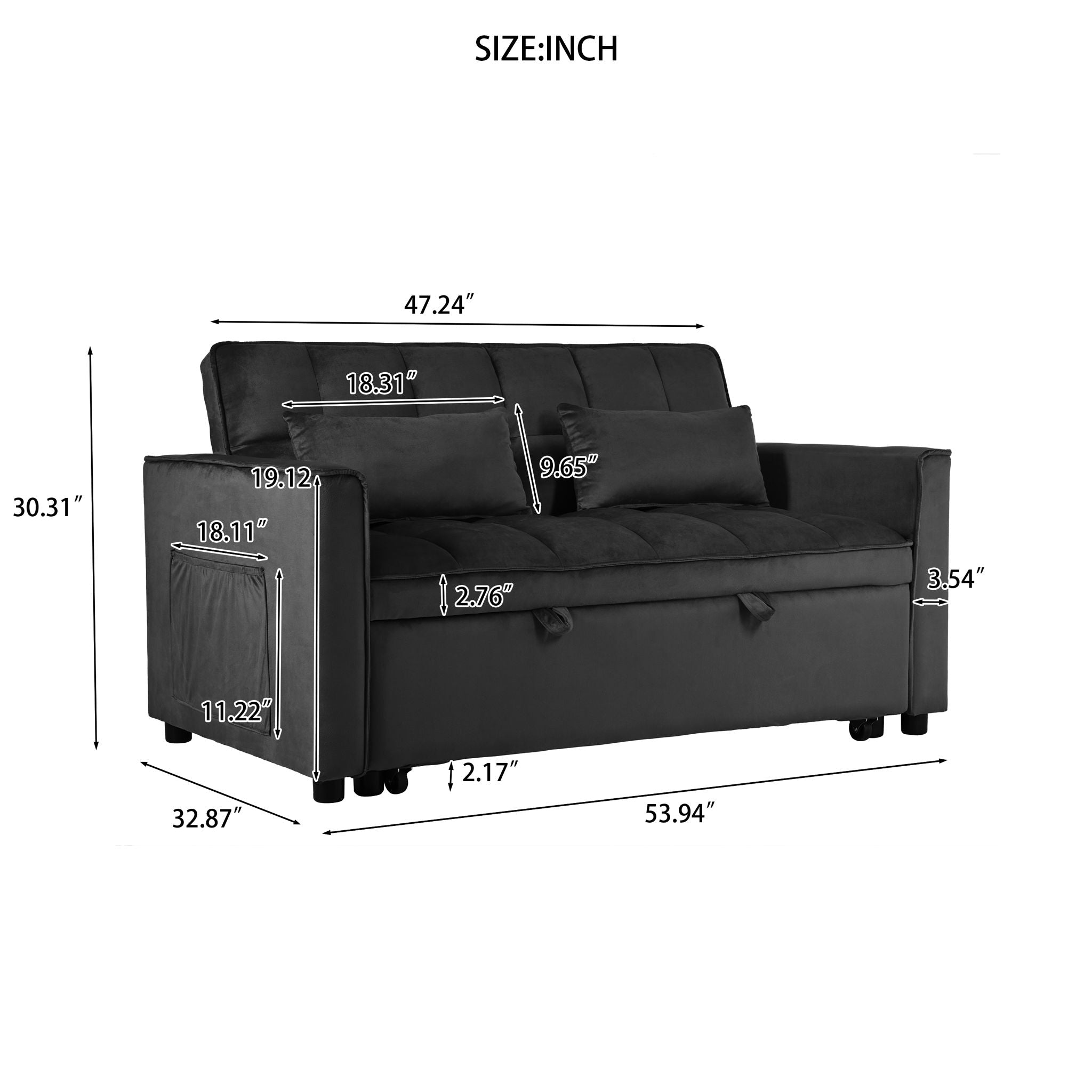 3 In 1 Pull Out Couch Convertible Sofa Bed With Reclining Backrest