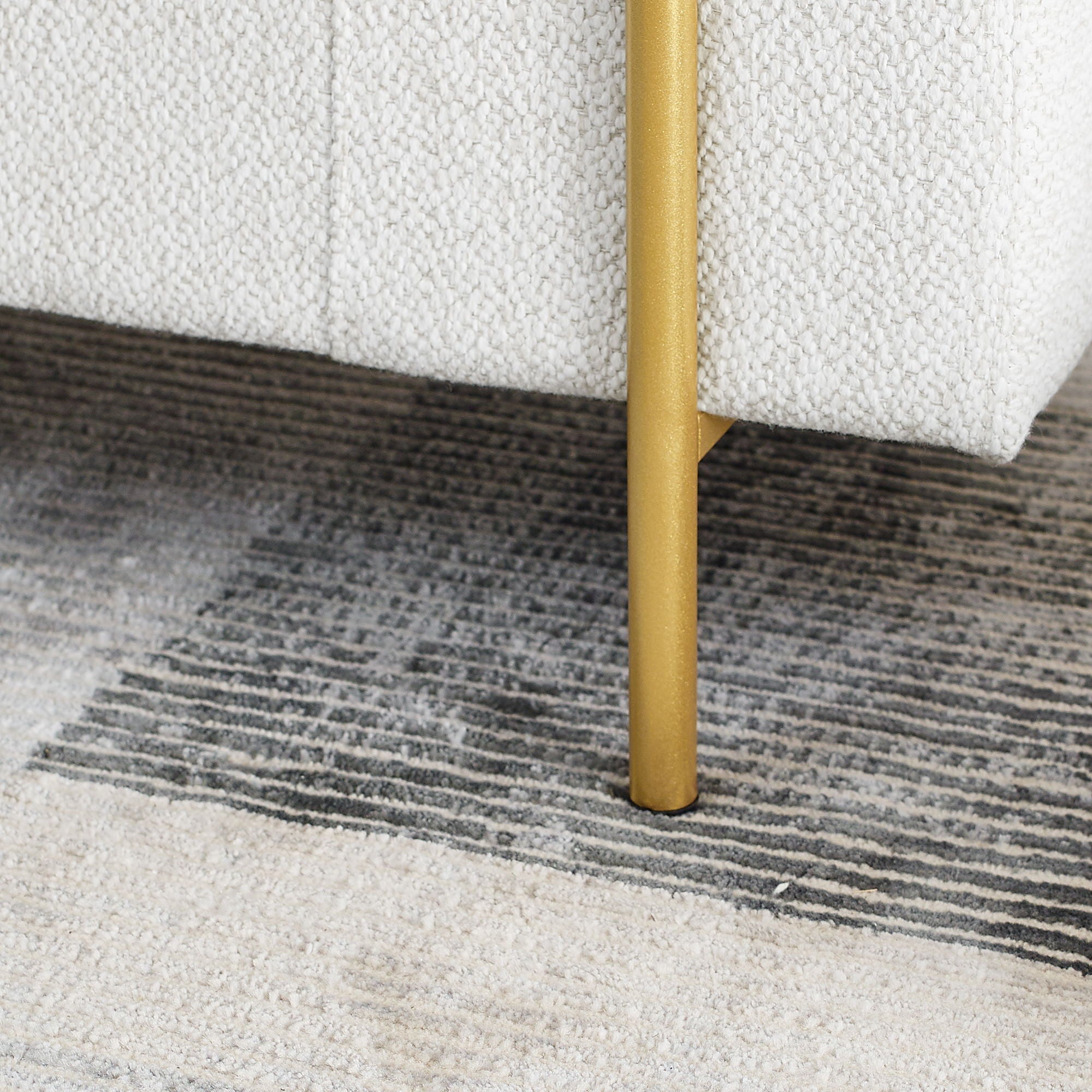 Elegant Upholstered Linen Storage Bench With Cylindrical Arms And Iron Legs, White