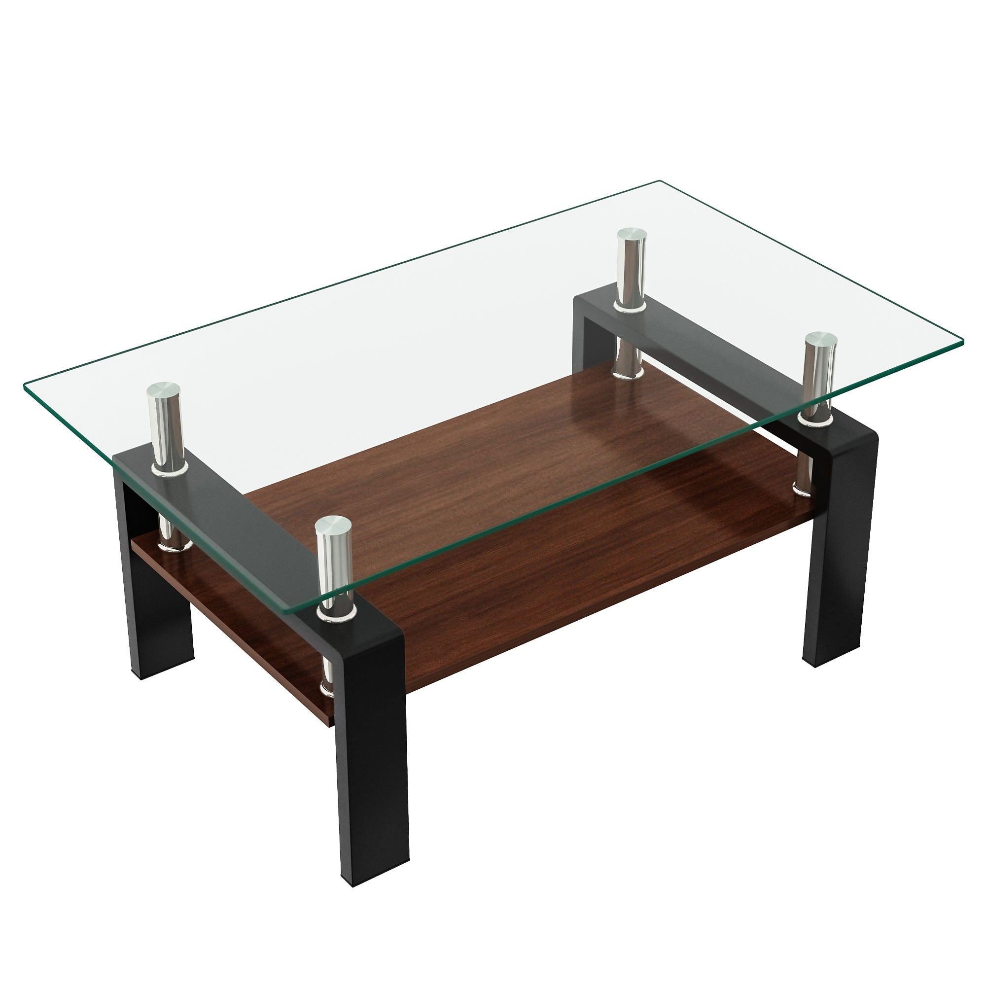 Modern Rectangular Coffee Table With Tempered Glass Top Layer, Table For Living Room - Transparent