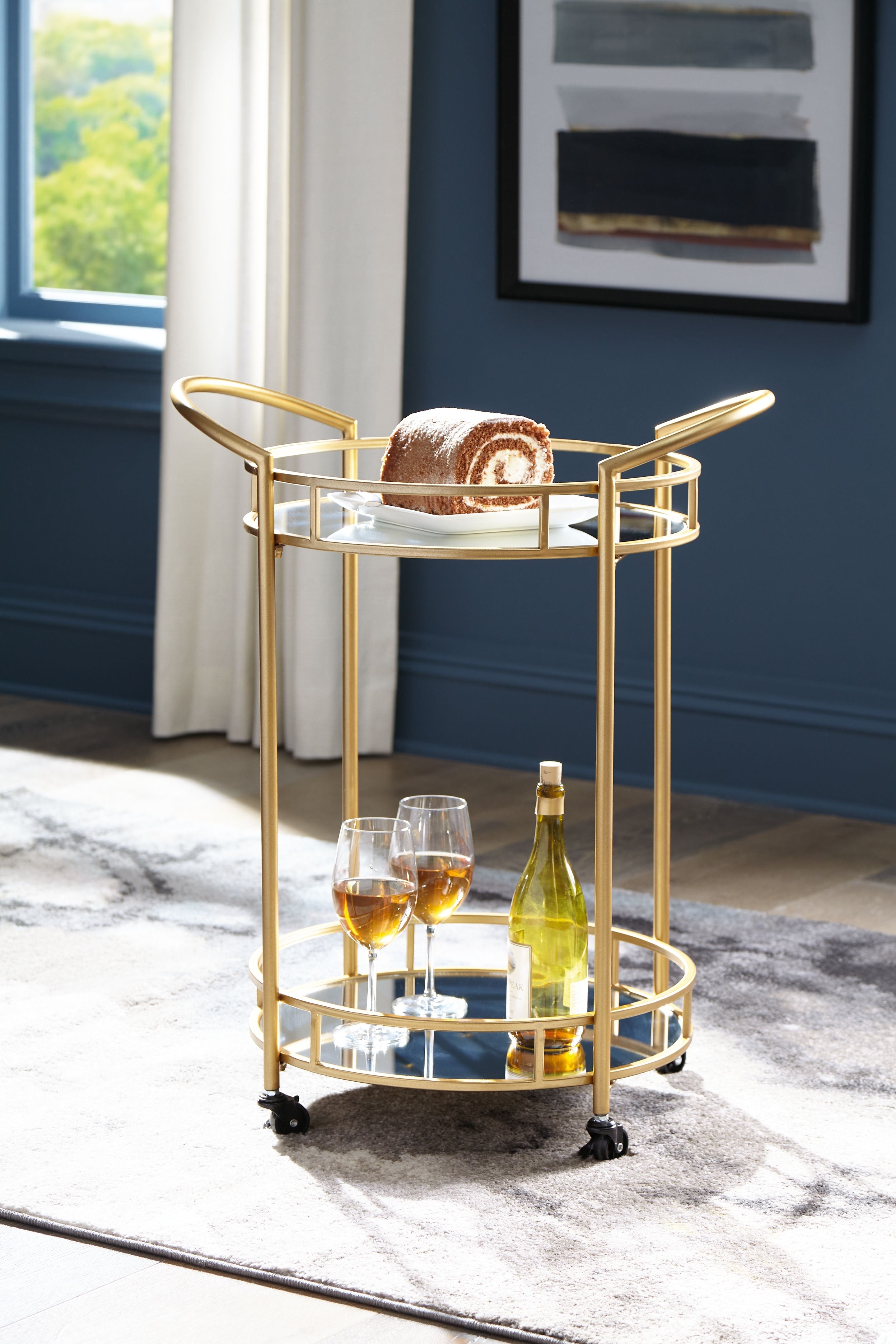 Ashley Furniture Wynora - Gold - Bar Cart | Meri Furniture
