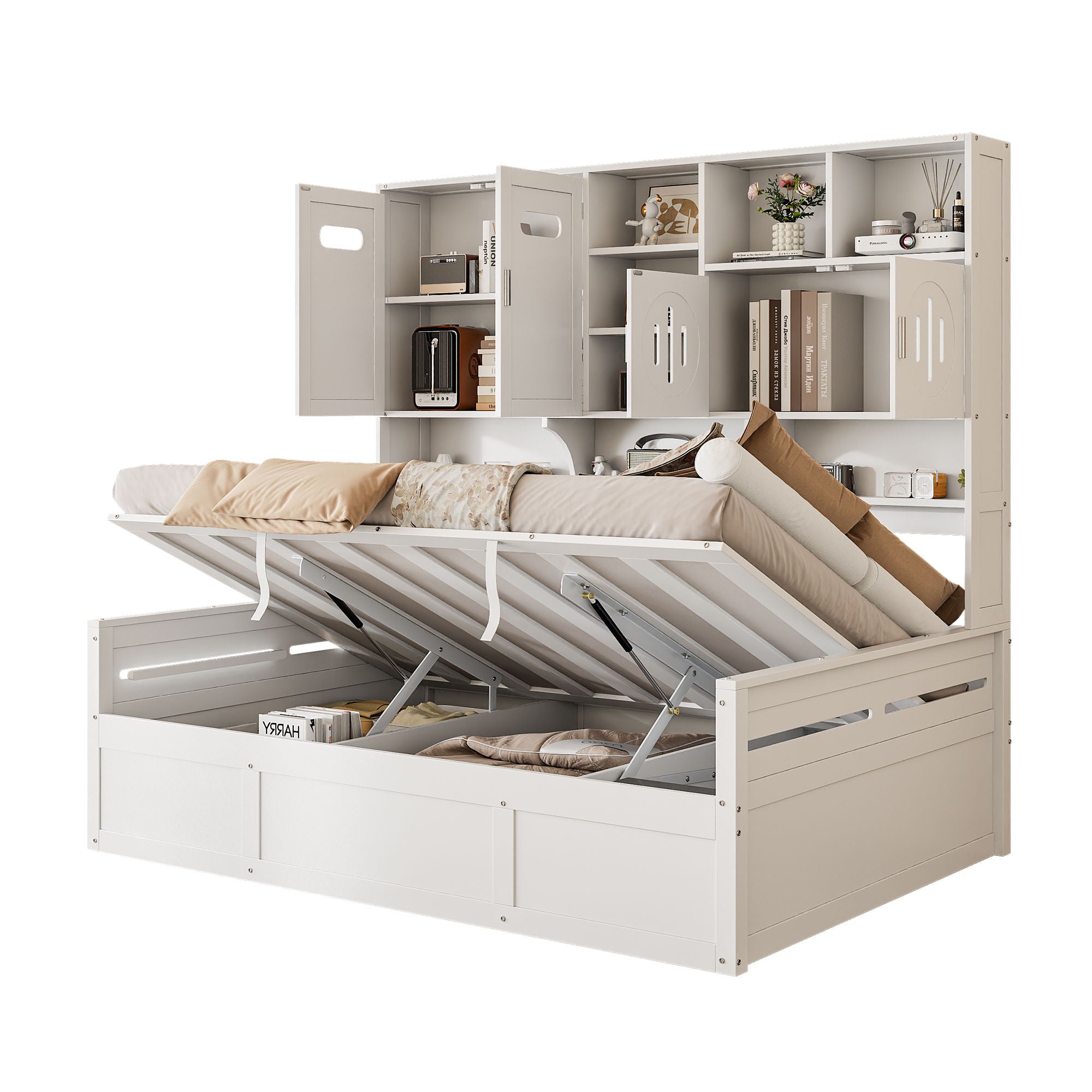 Daybed With All-In-One Cabinet And Shelf