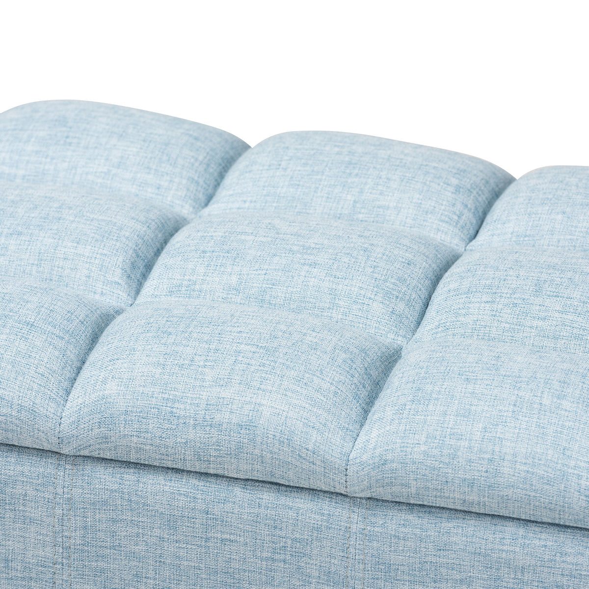 Brette Mid-Century Modern Light Blue Fabric Upholstered Dark Brown Finished Wood Storage Bench Ottoman