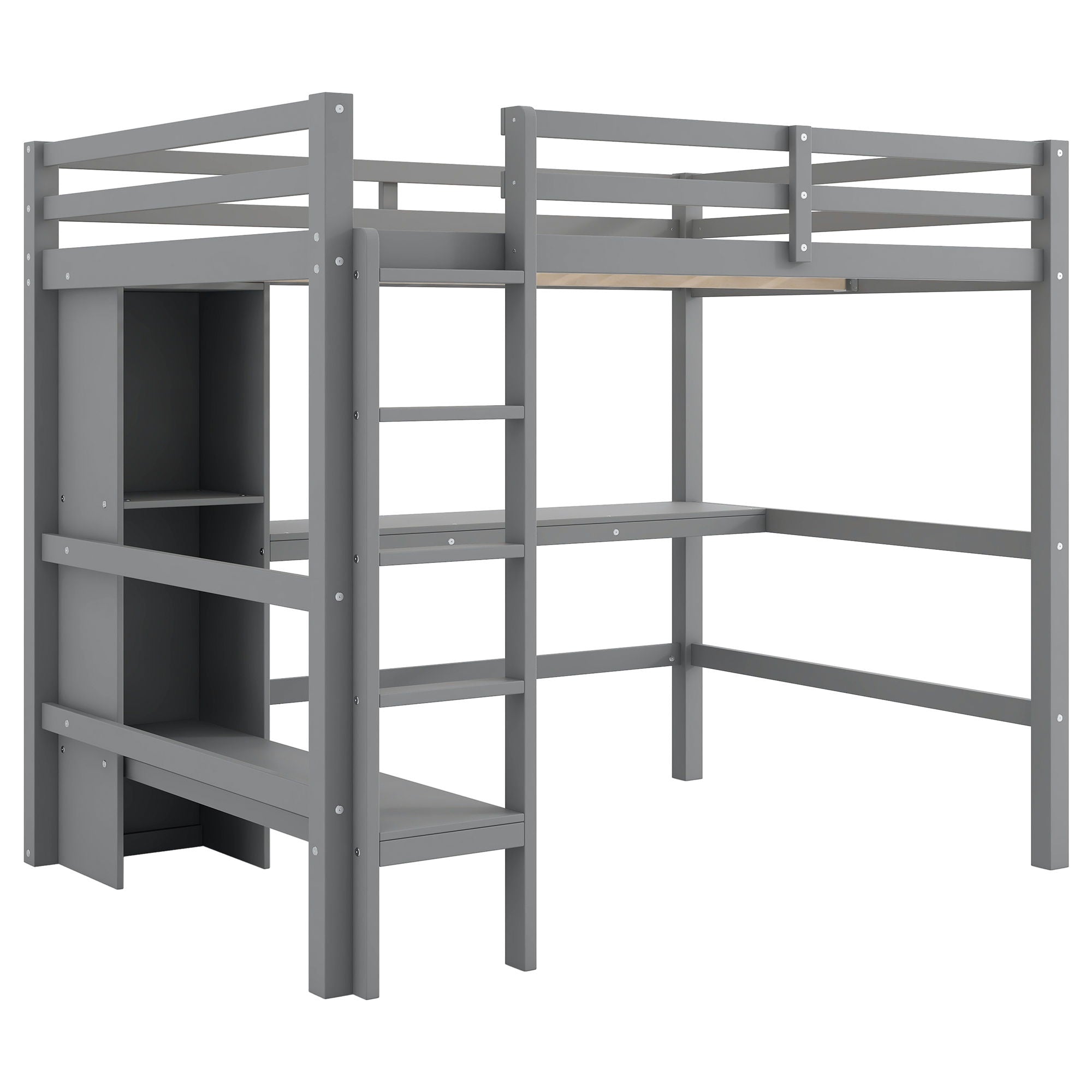 Loft Bed With Built In Desk And Multifunction Shelves