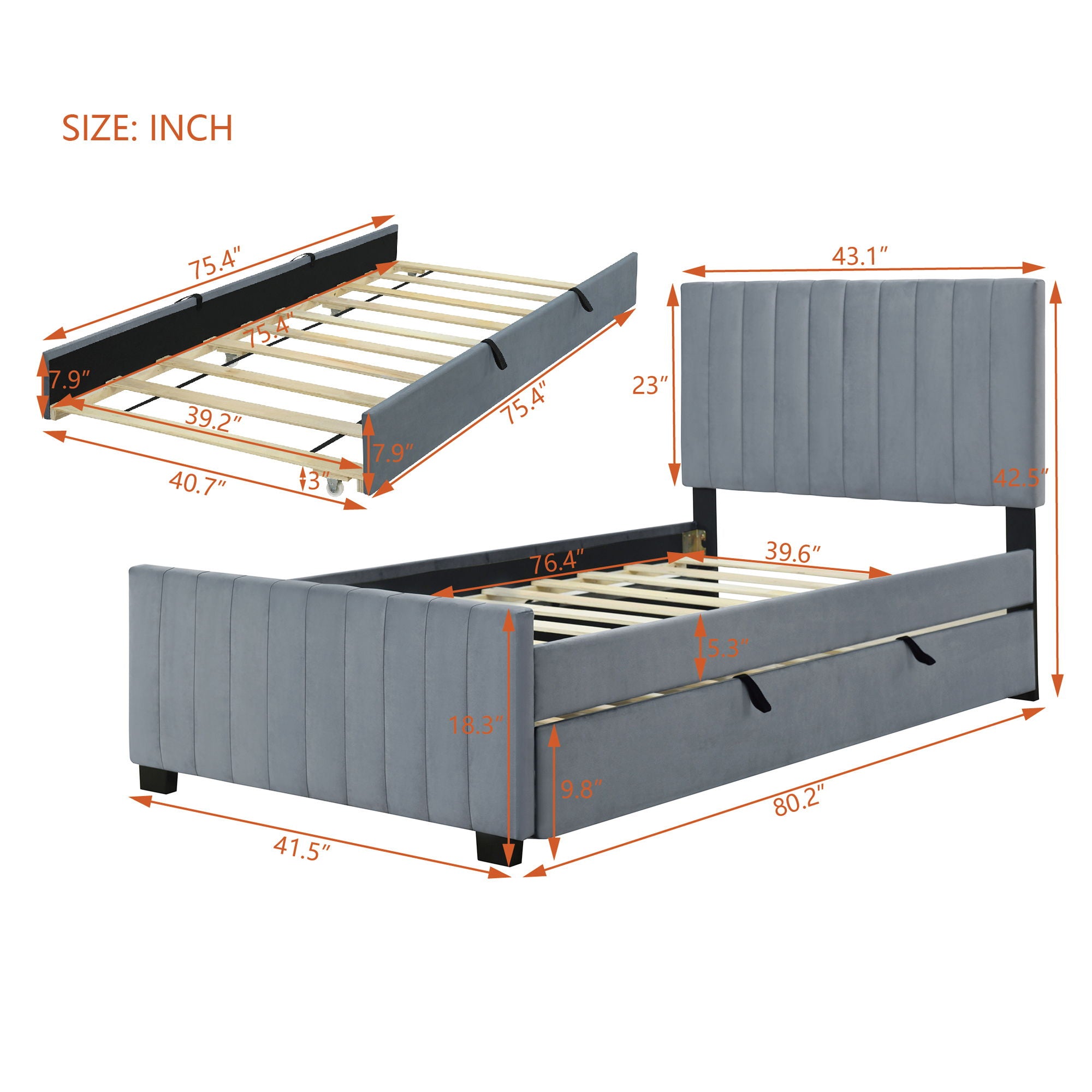 Upholstered Design Platform Bed With Trundle