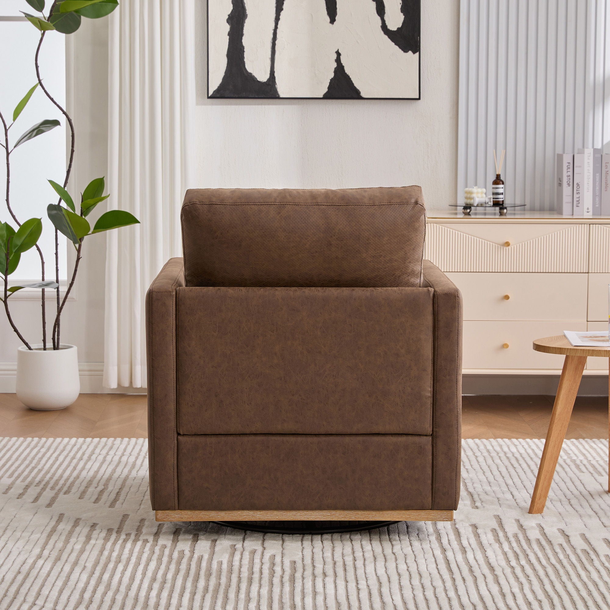 Modern Upholstered Square Swivel Accent Chair With 360 Degree Rotation
