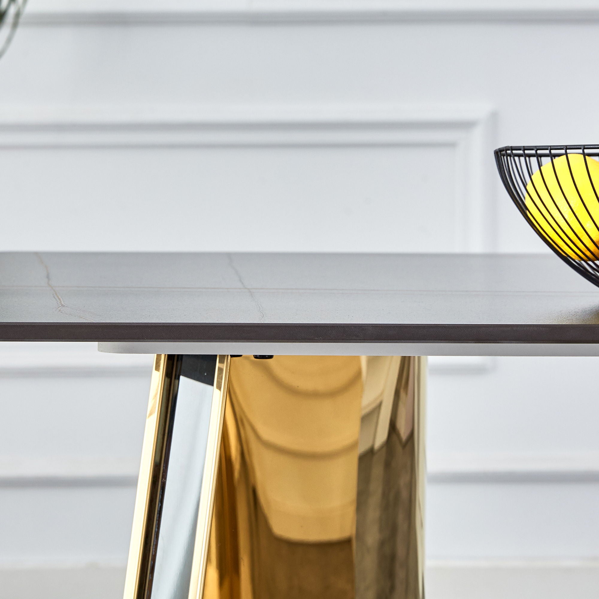 Marble Patterned Slab Dining Table With Steel Butterfly Legs