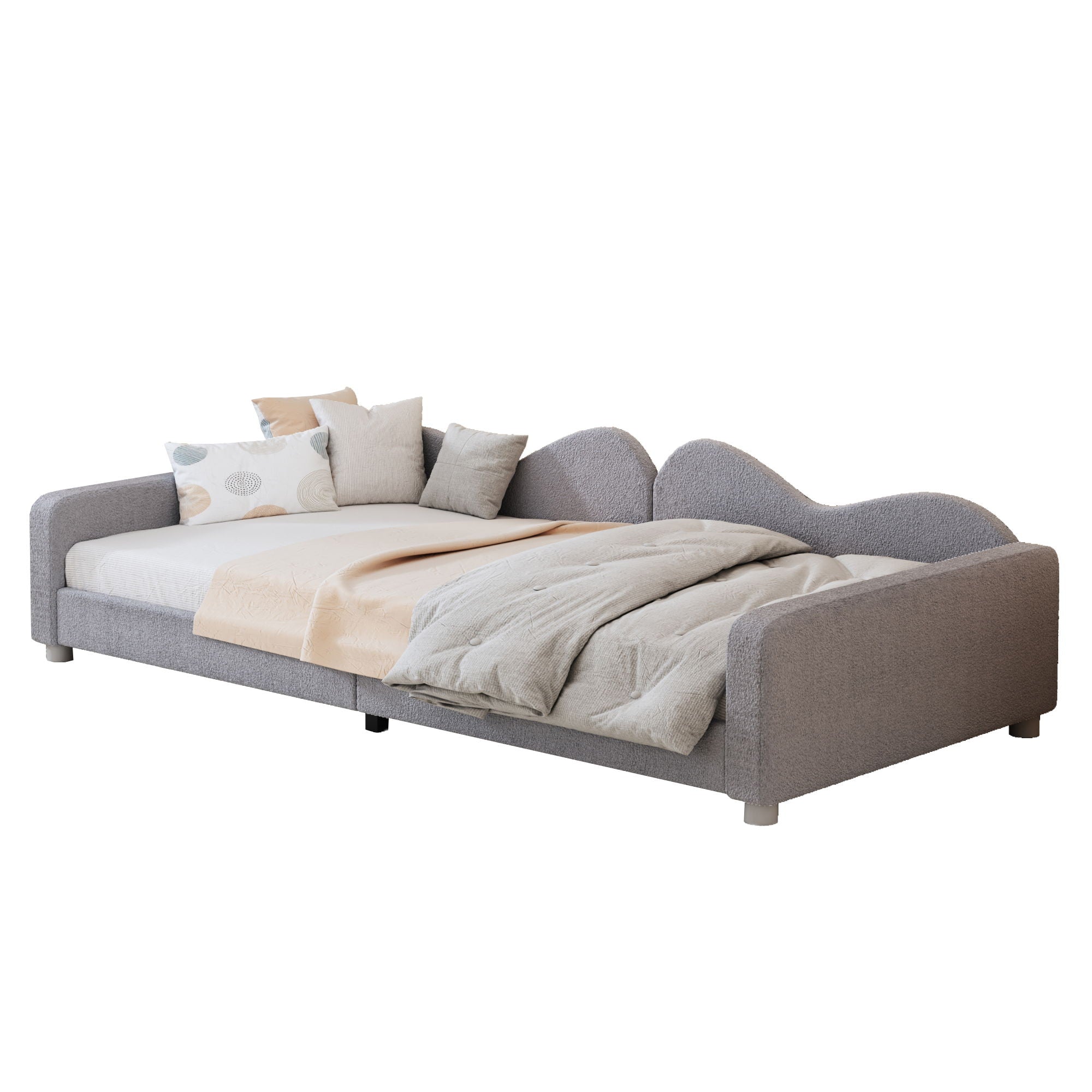 Upholstered Daybed, Sherpa Fabric Sofabed With Cloud-Shaped Backrest
