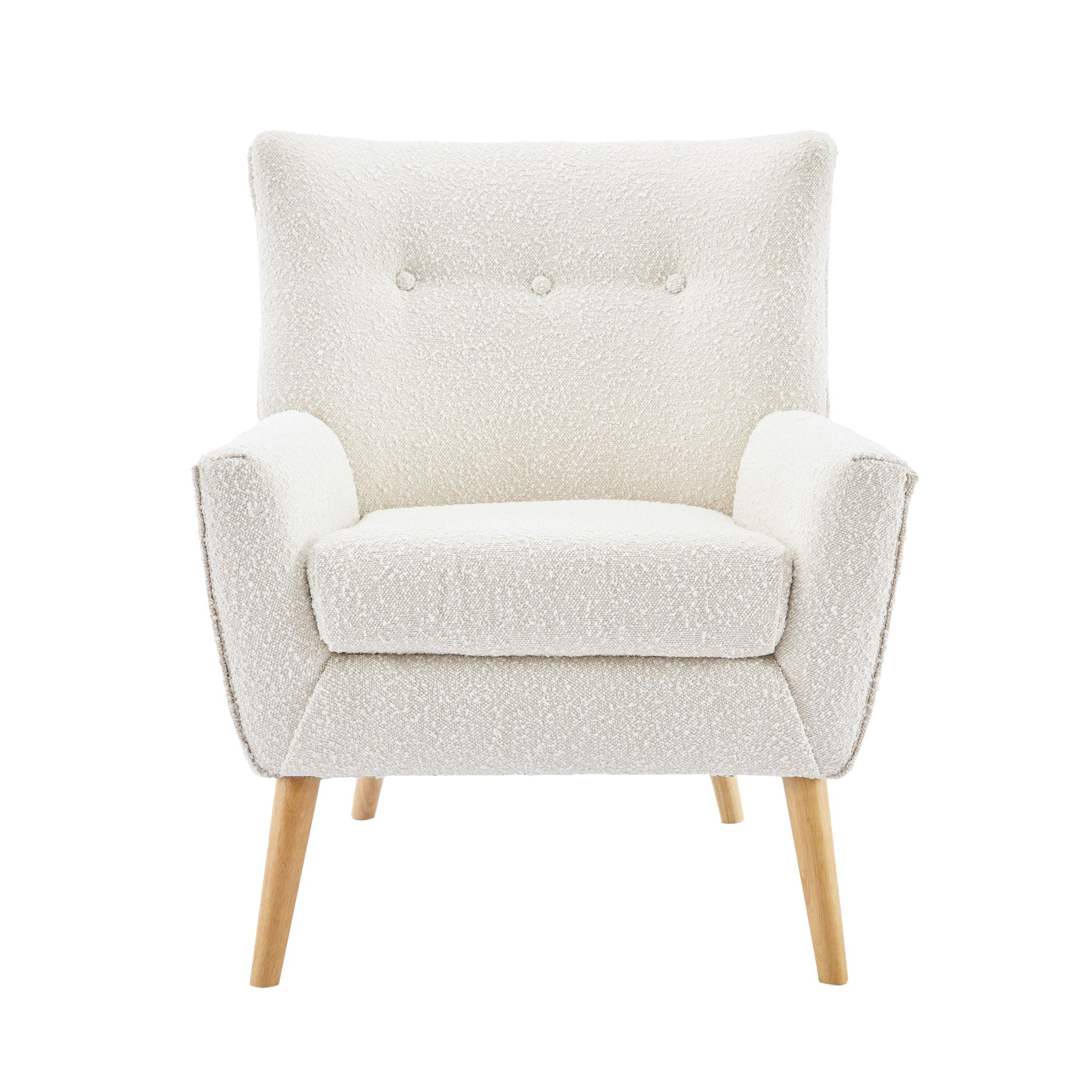 Ergonomic Accent Chair With Button Tufted Design And Rubber Wood Legs - Almond