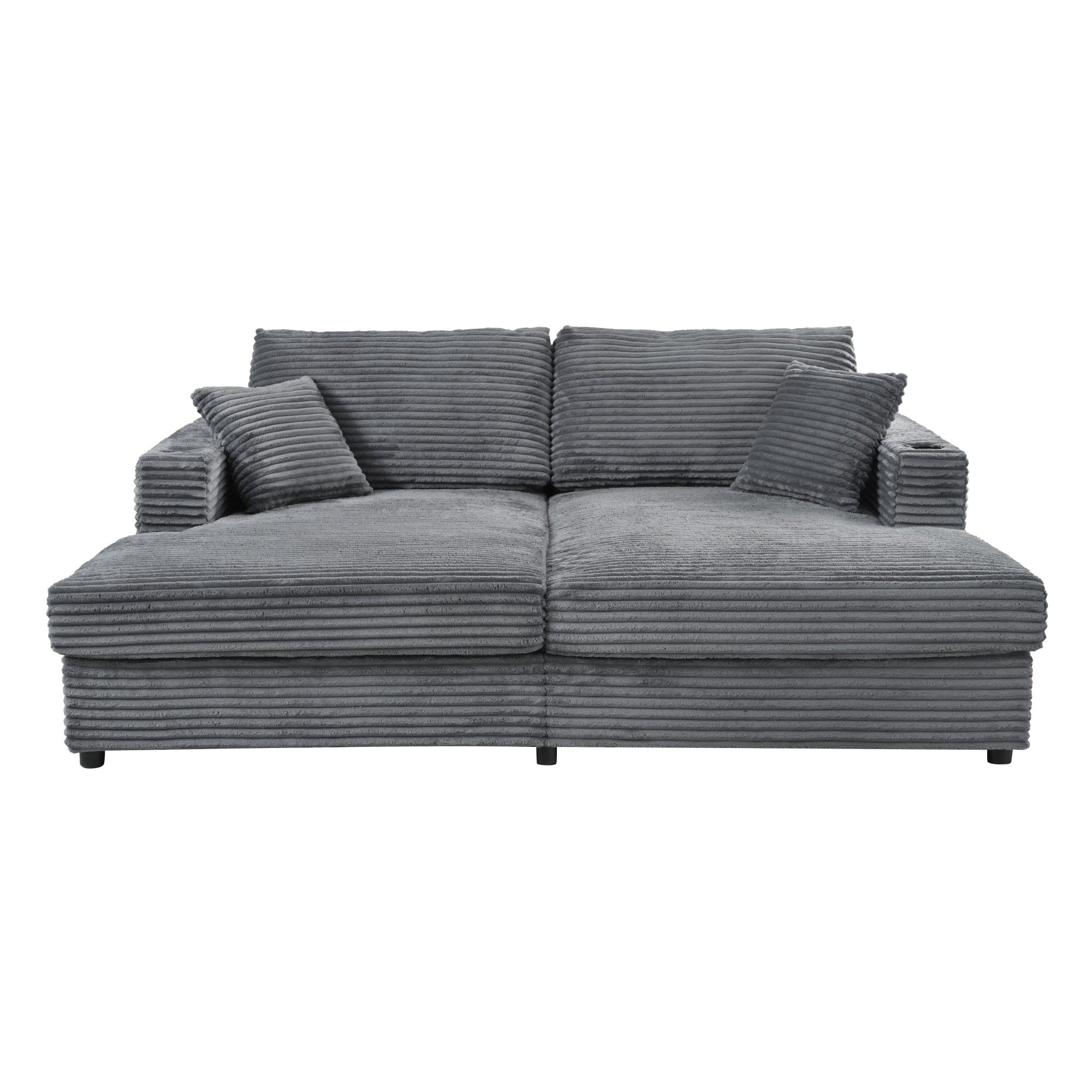 Oversized Loveseat Chaise With 2 USB Ports, 2 Cup Holders And 2 Throw Pillows