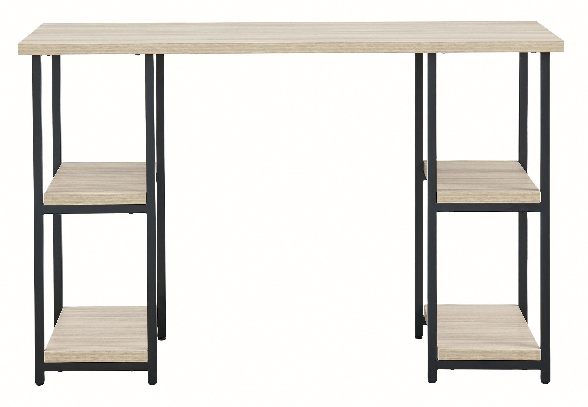 Signature Design by Ashley® Waylowe - Natural / Black - Home Office Desk - Double-Shelf Pedestal | Meri Furniture