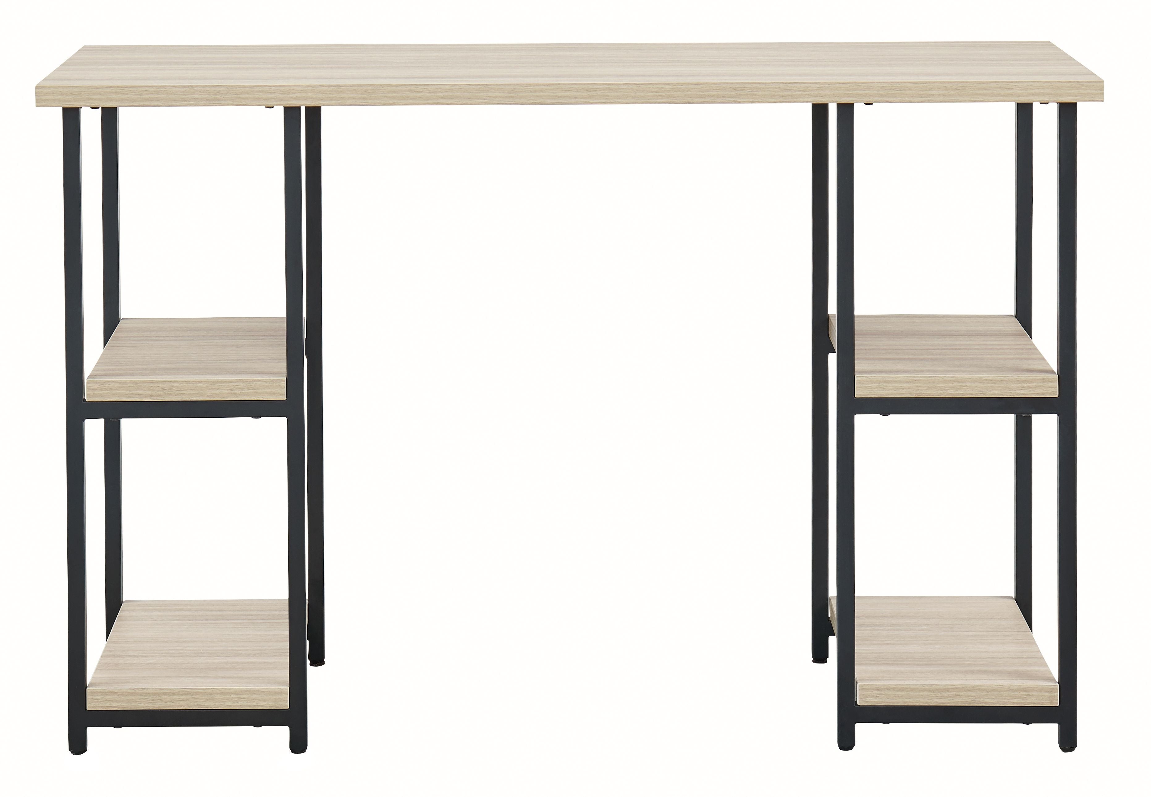 Signature Design by Ashley® Waylowe - Natural / Black - Home Office Desk - Double-Shelf Pedestal | Meri Furniture