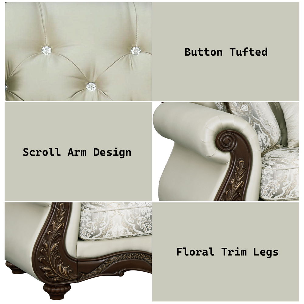 Pierce - Loveseat With 3 Pillows - Beige Fabric & Cherry