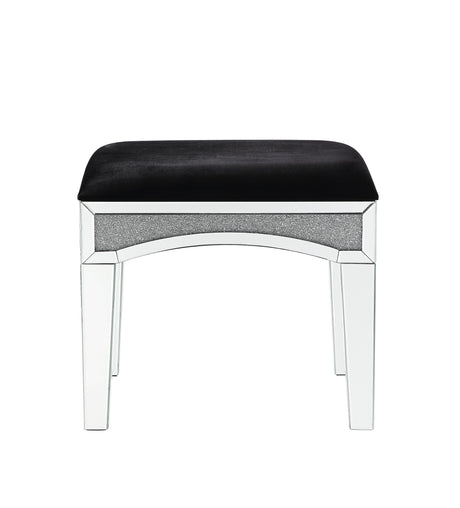 Noralie - Vanity Stool - Black Fabric, Mirrored & Faux Diamonds