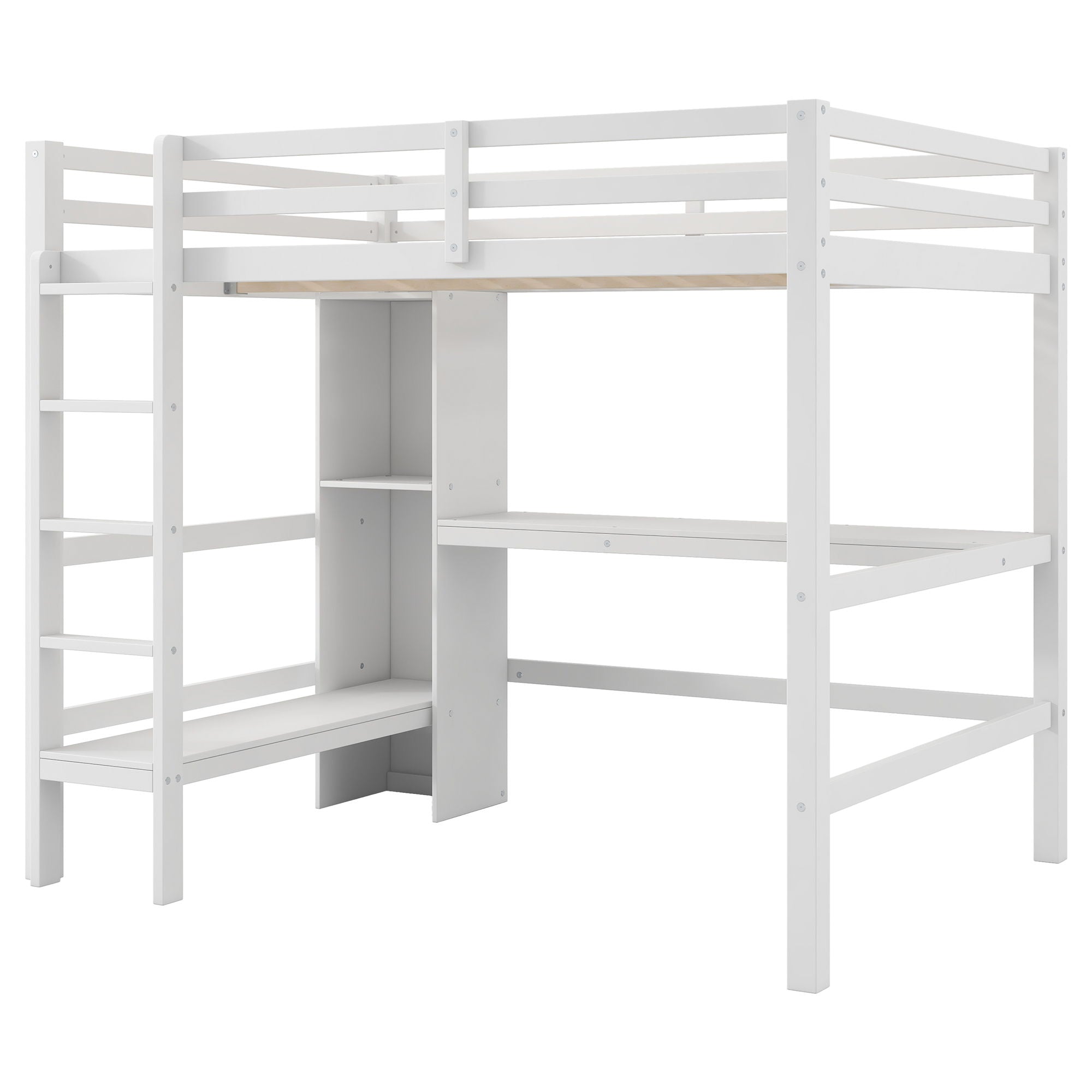 Loft Bed With Built In Desk And Multifunction Shelves
