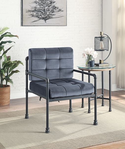 ACME Brantley - Chair - Gray Velvet & Sandy Gray Finish | Meri Furniture