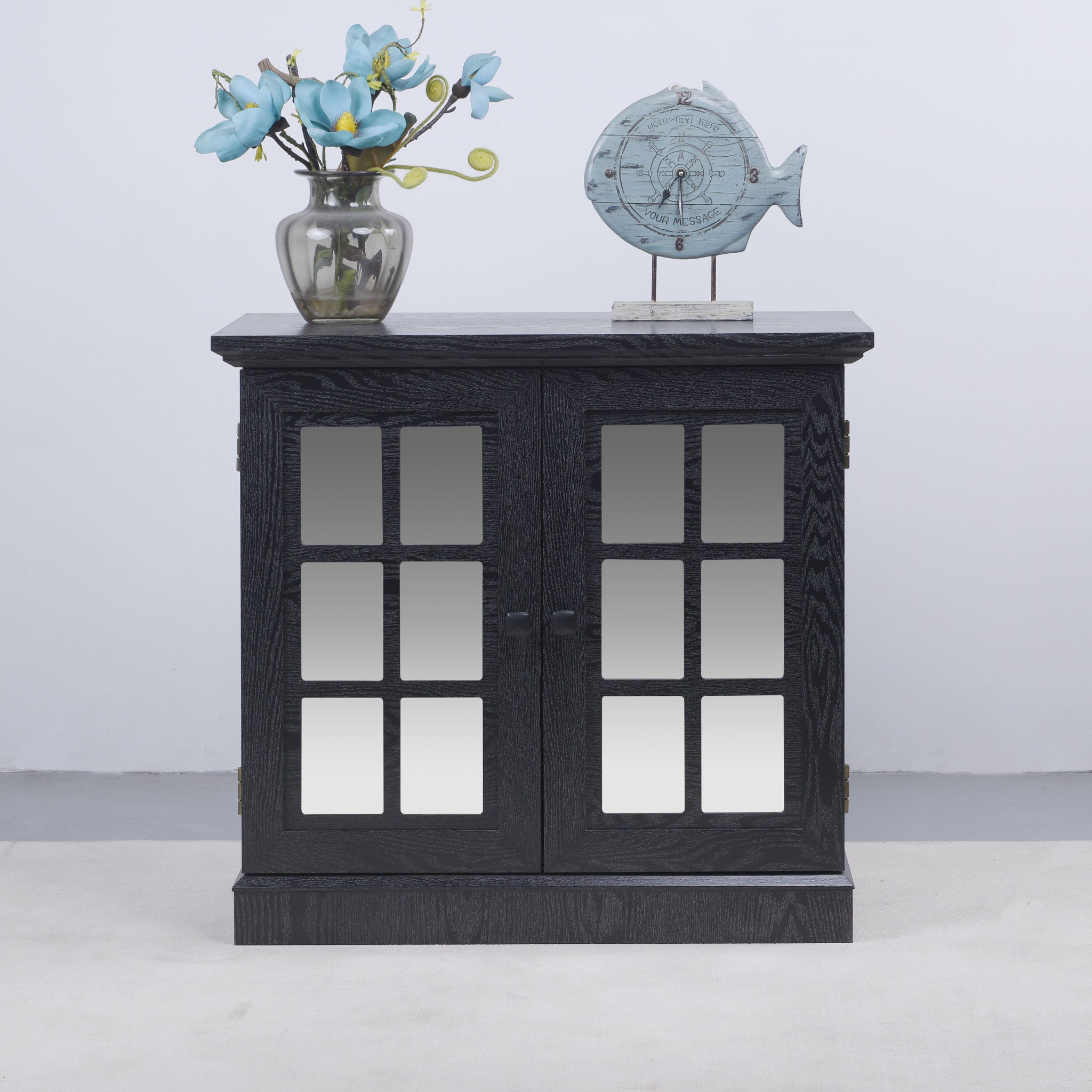 Sideboard Cabinet With Mirrored Doors, Adjustable Shelf, Metal Handles