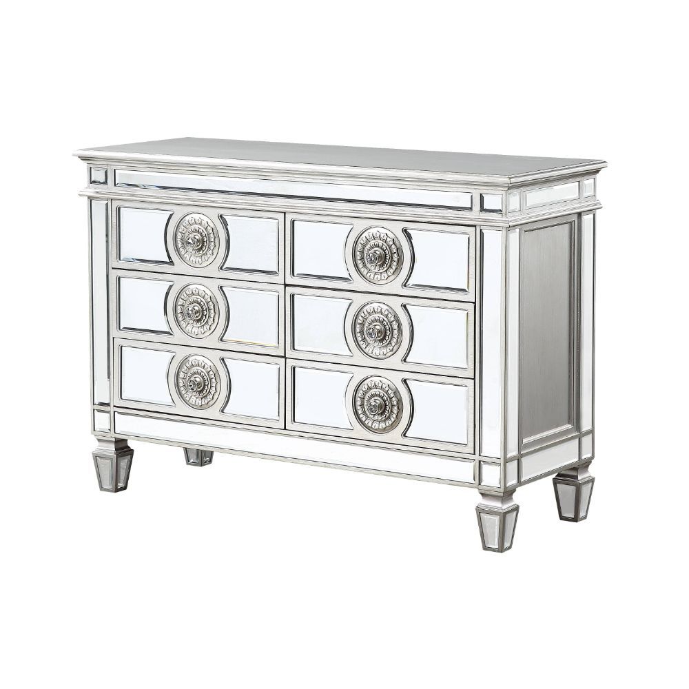 ACME Varian - Server - Mirrored & Antique Platinum - 34" | Meri Furniture