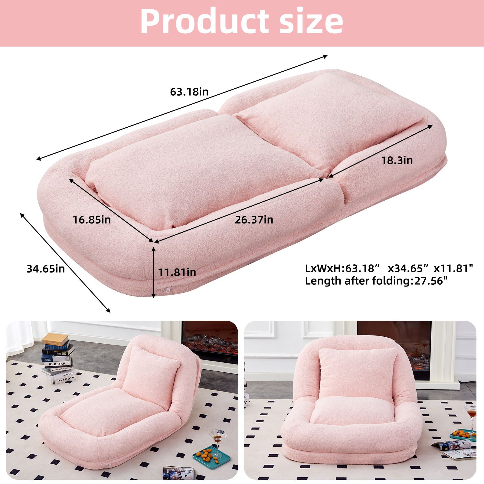 Contemporary Folding Sofa Chair With 5 Adjustable Positions For Gaming, Meditation, And Relaxation