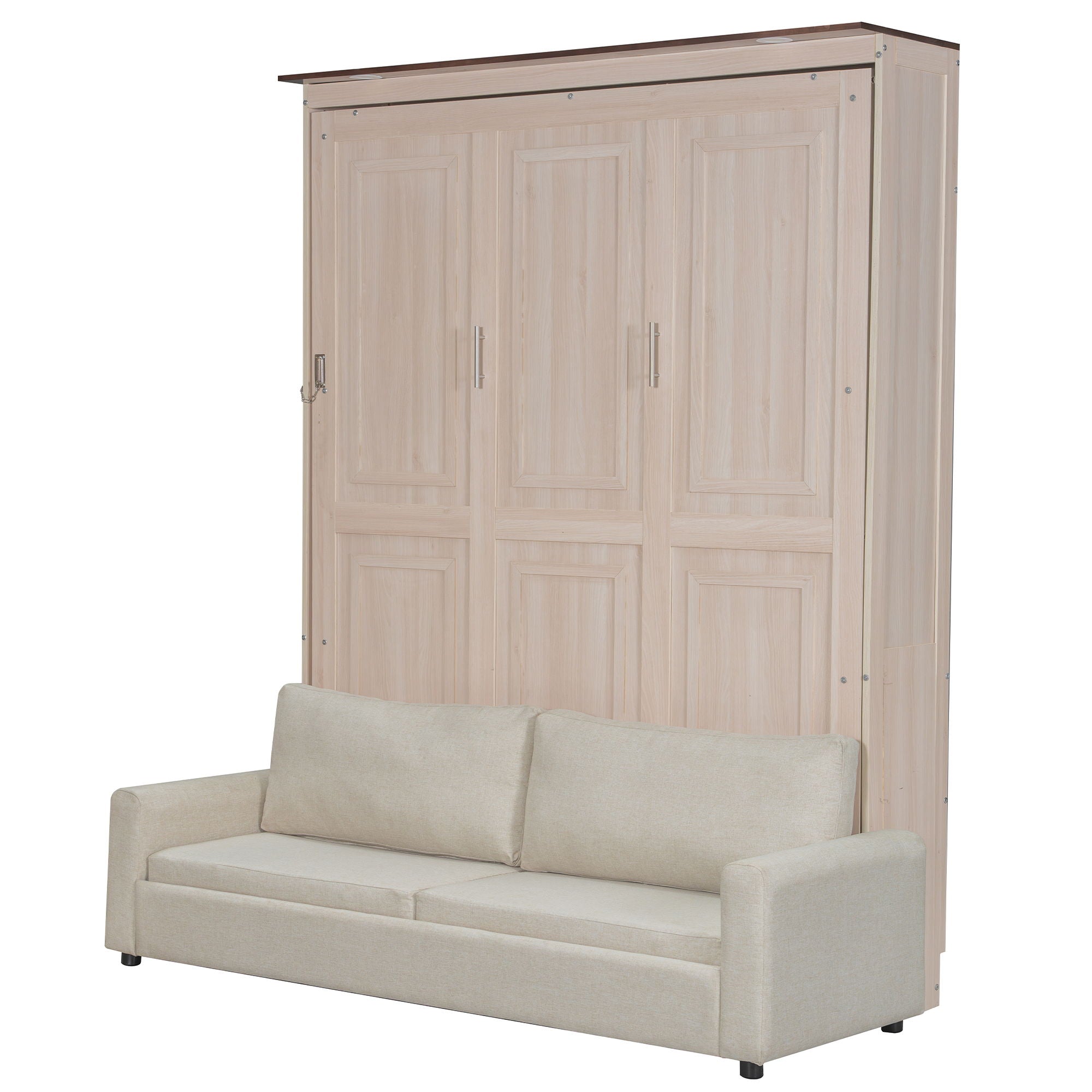 Queen Size Murphy Bed With Sofa And LED - Beige