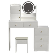 Fashion Vanity Desk With Mirror And Lights For Makeup And Cushioned Chair, Adjustable 3 Color Lighting - White