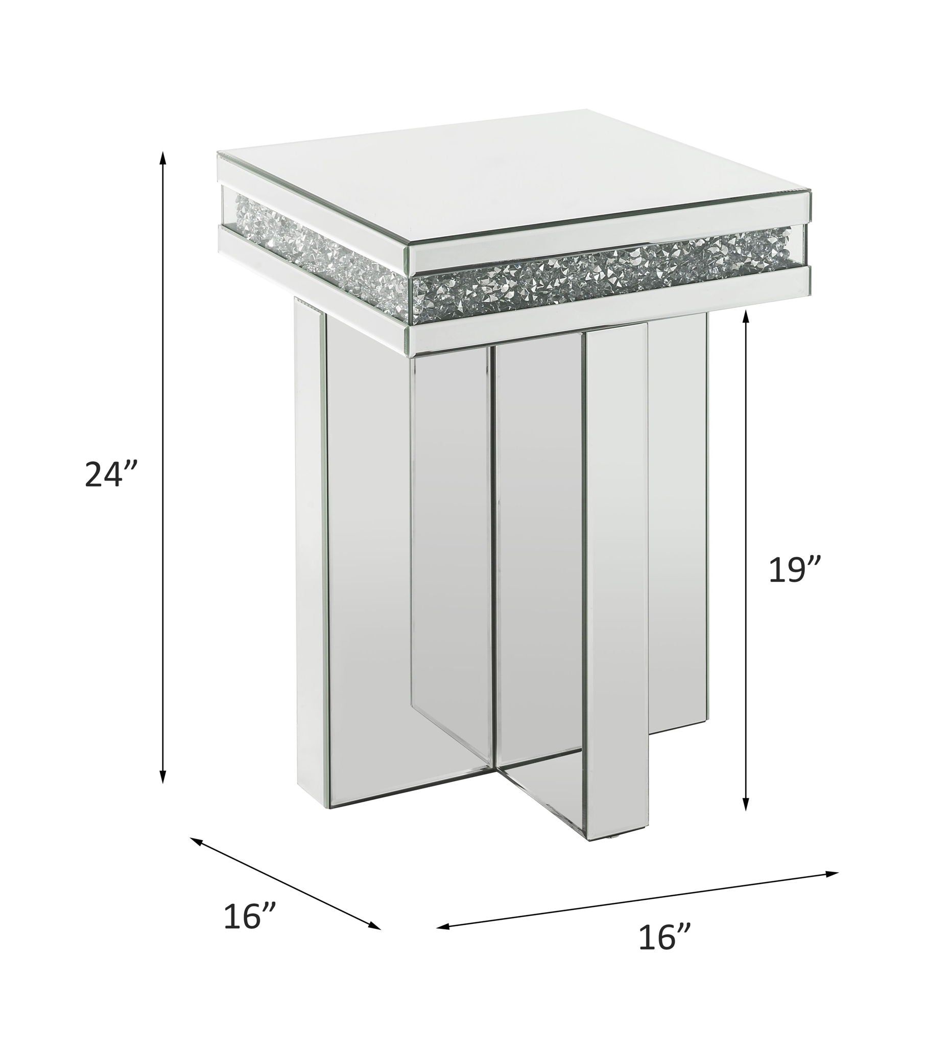 Noralie - 24"H End Table - Mirrored & Faux Diamonds