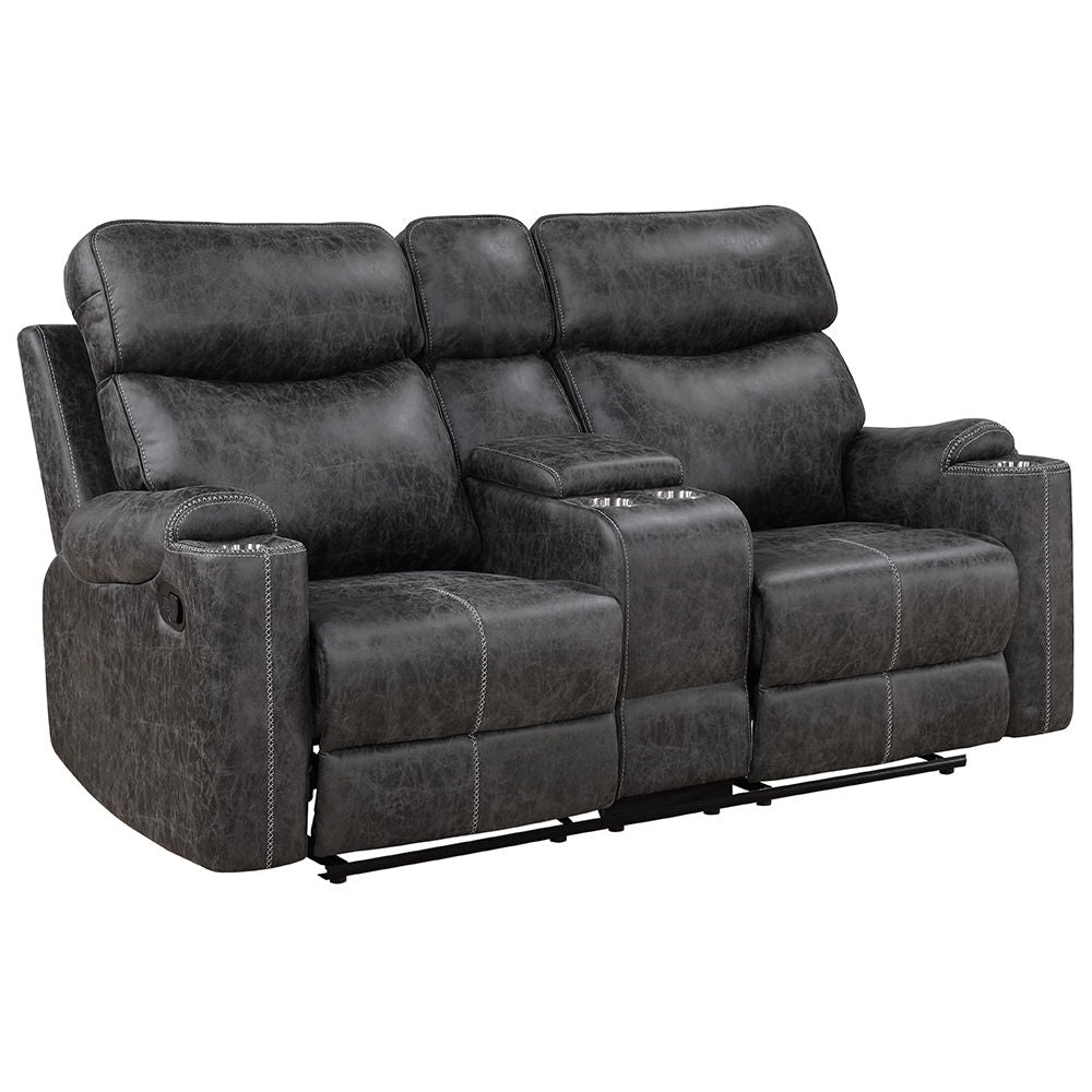 ACME Hirah - Motion Loveseat With Console & USB Port - Dark Gray Polish Microfiber | Meri Furniture