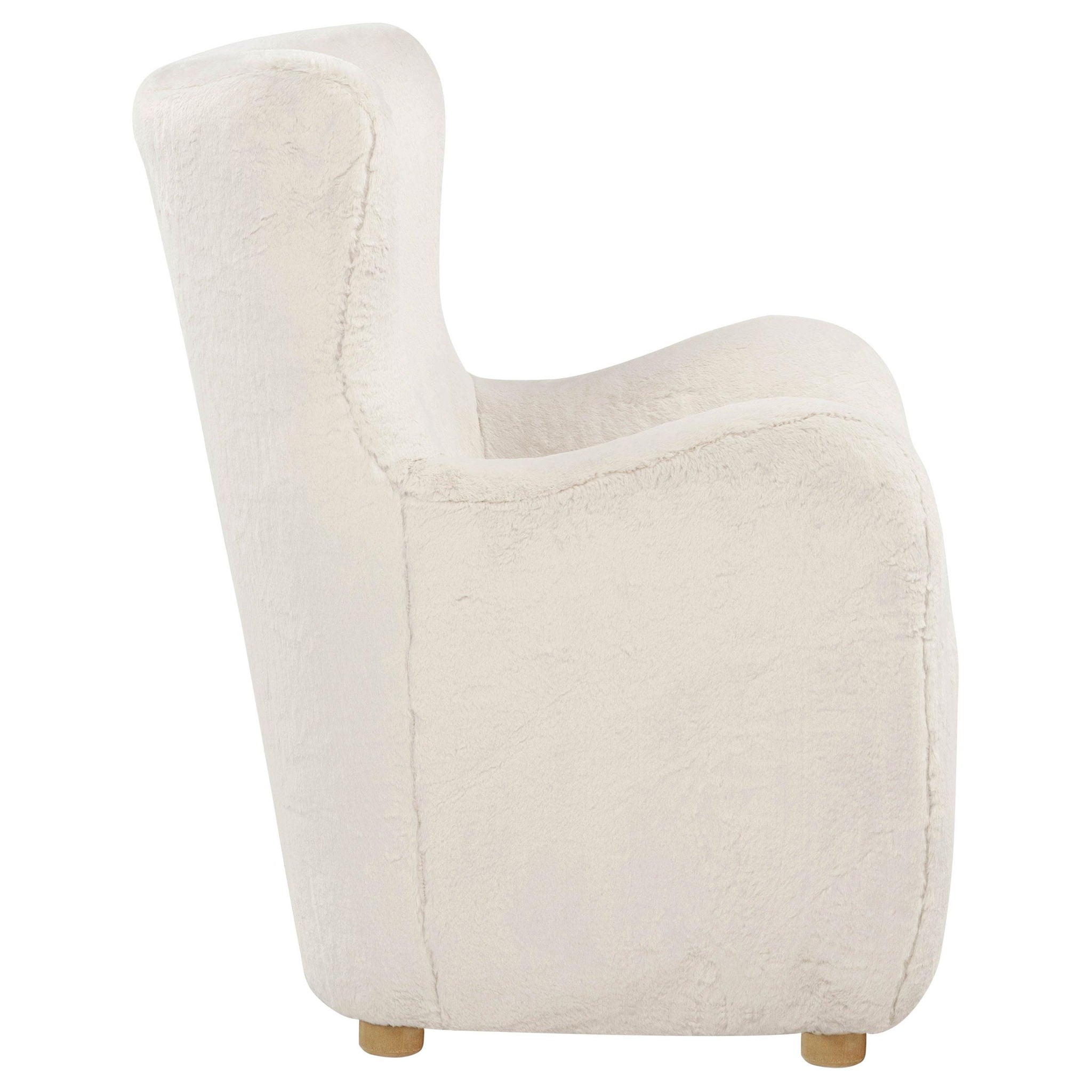 Thornton Faux Fur Upholstered Wingback Lounge Accent Chair Cream