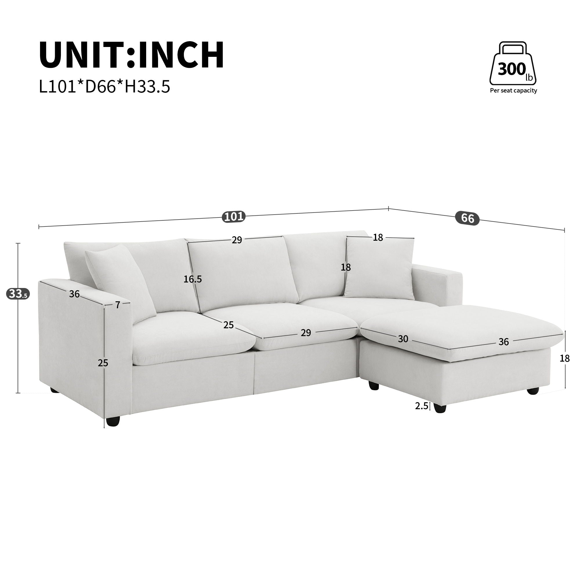 Modern Sectional Sofa With Throw Pillows, Cloud L Shaped Couch Set With Wide 4 Seat Comfy Couch Set With Movable Ottoman