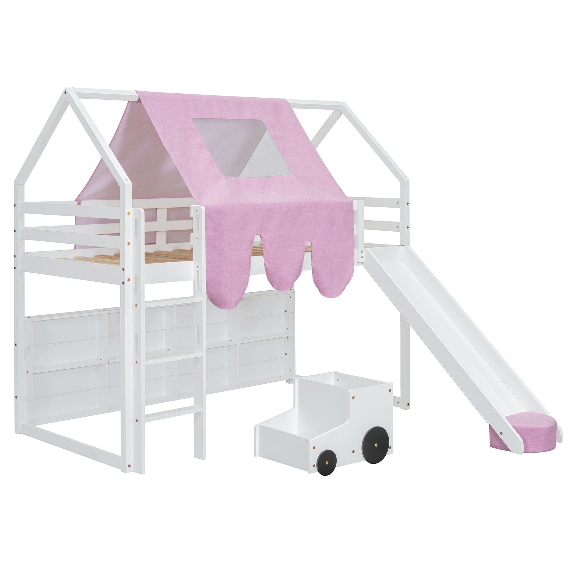 Loft Bed With House Shaped Frame And Tent