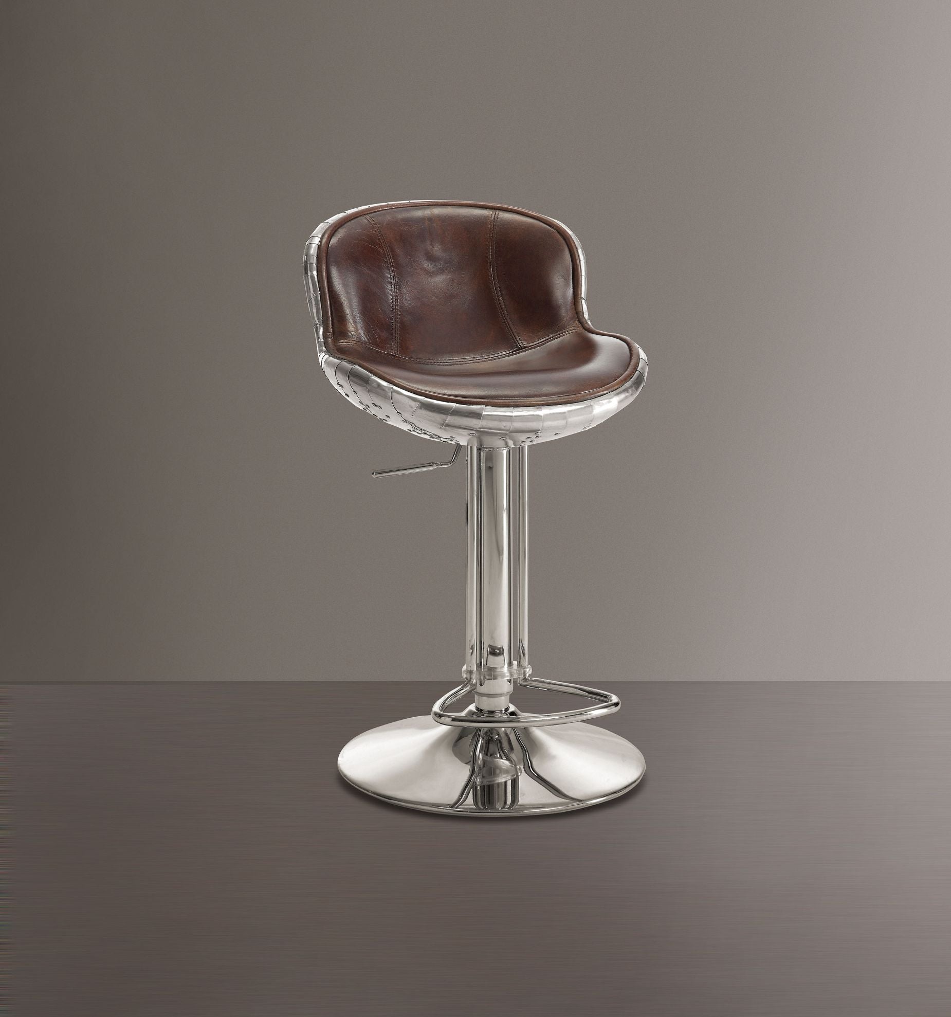 ACME Brancaster - Stool - Vintage Brown Top Grain Leather & Aluminum | Meri Furniture