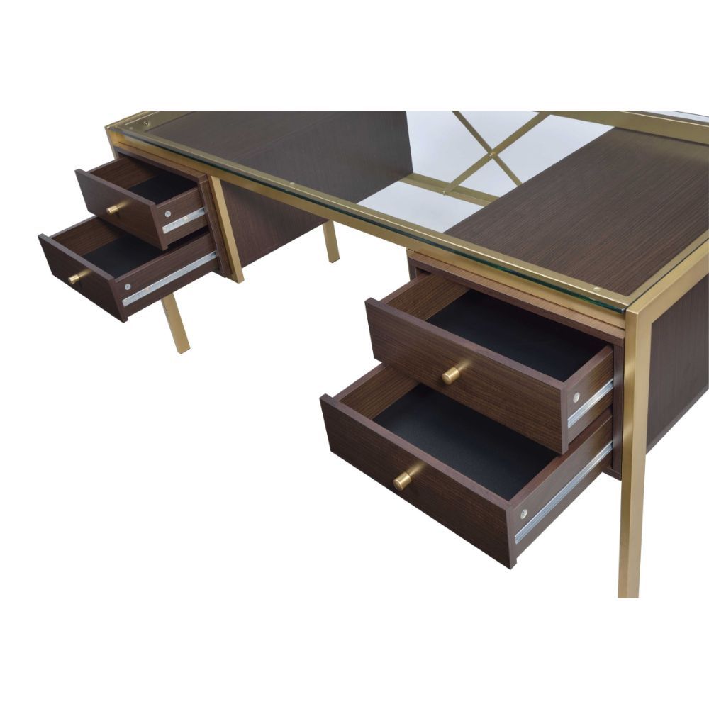 ACME Yumia - Desk - Gold & Clear Glass | Meri Furniture