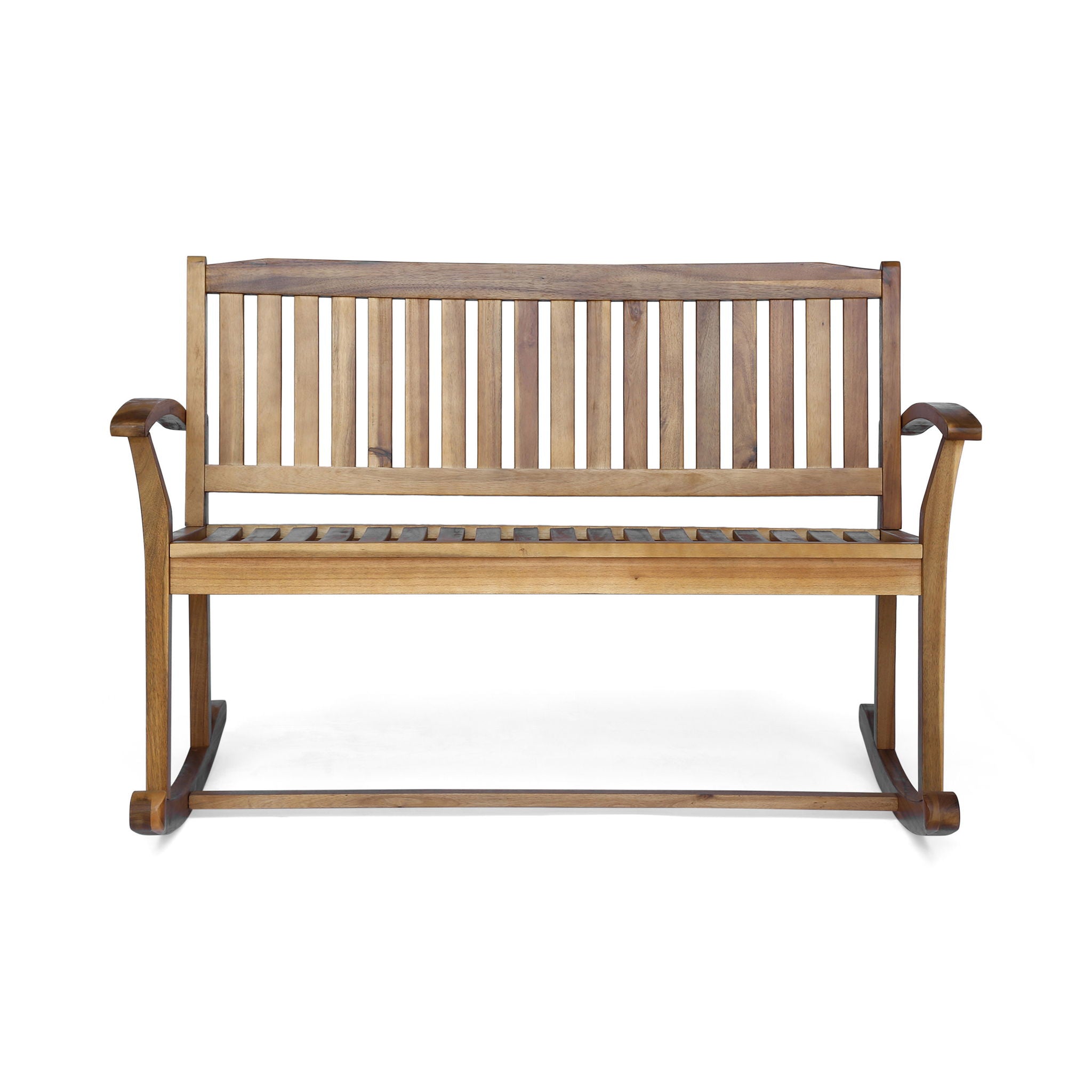 Outdoor Rocking Loveseat With Acacia Wood Frame - Natural