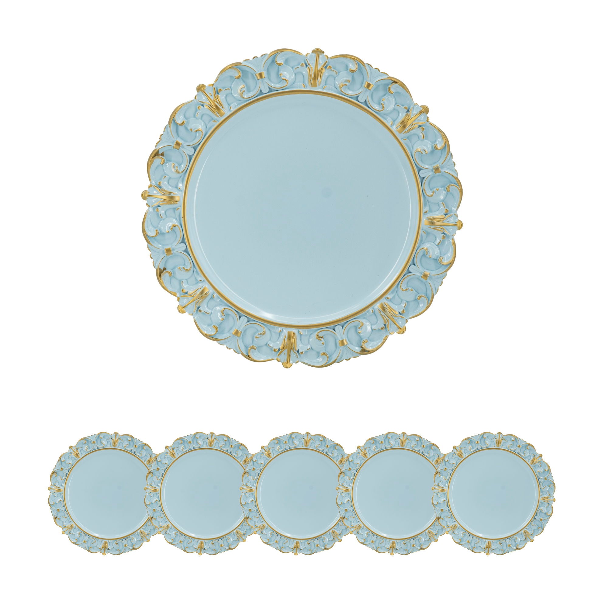 Plastic Charger Plate (Set of 6) - Blue / Gold