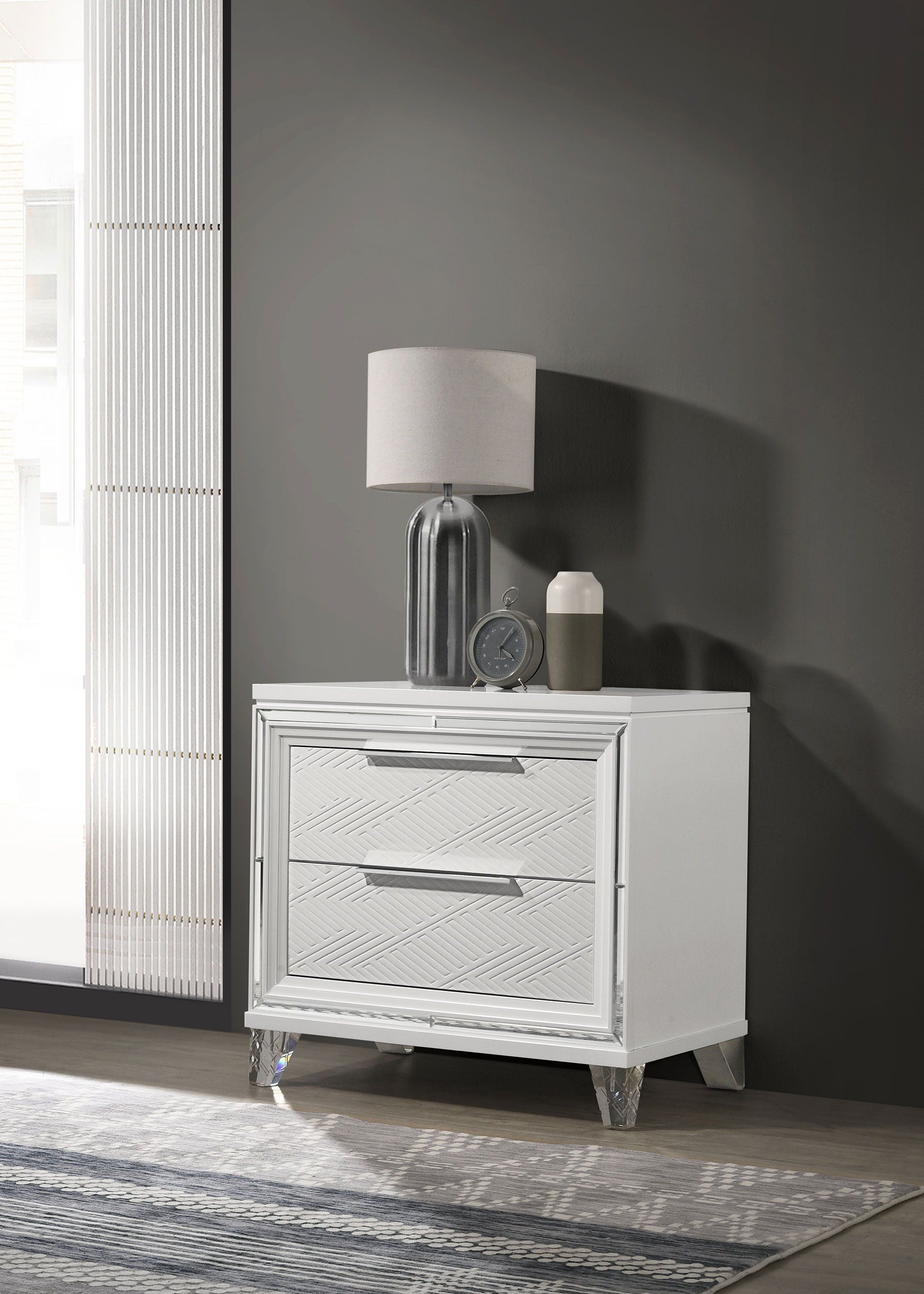 Coaster Fine Furniture Marmore - 2-Drawer Nightstand Bedside Table - White | Meri Furniture