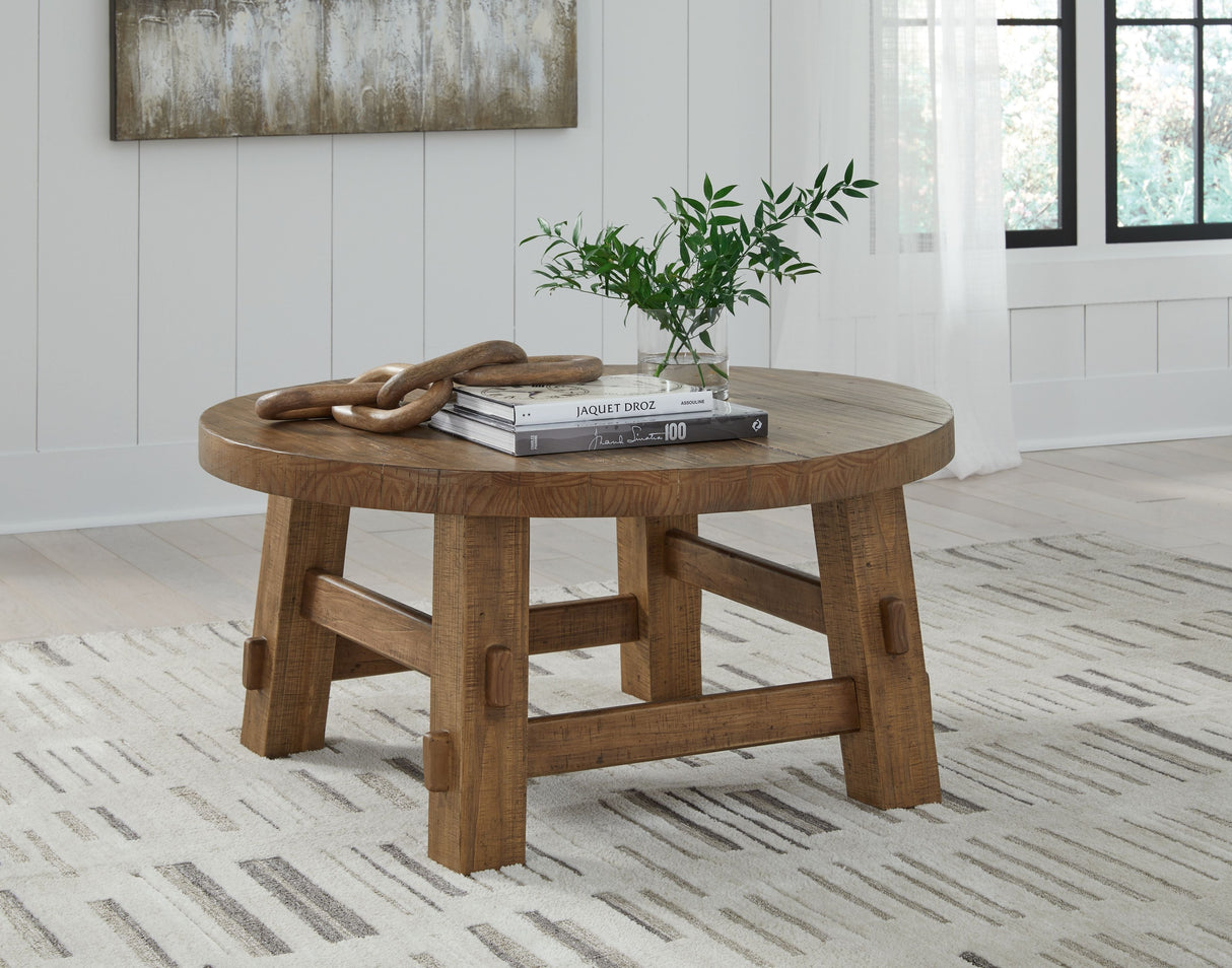 Signature Design by Ashley® Mackifeld - Warm Brown - Round Cocktail Table | Meri Furniture