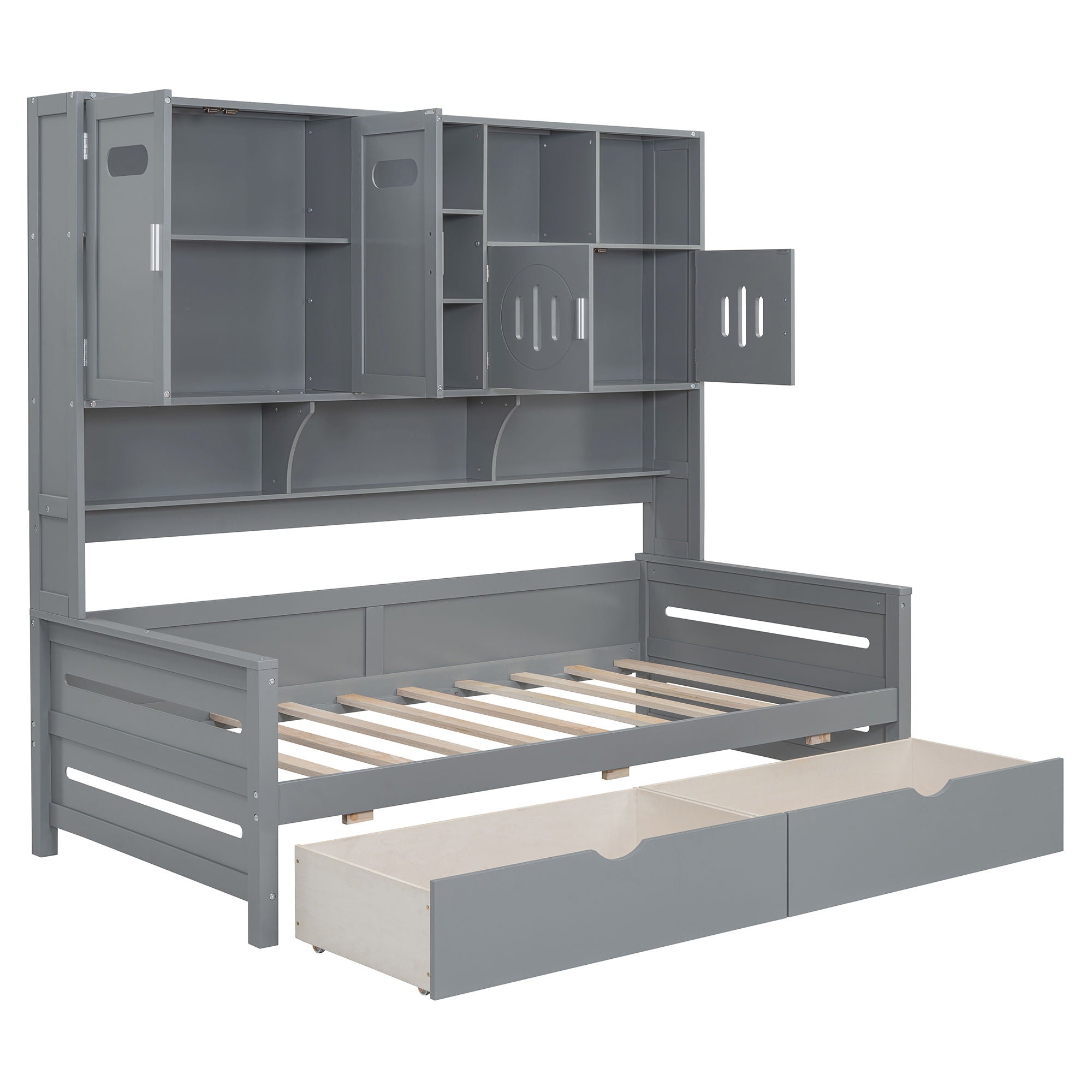 Daybed With All-In-One Cabinet And Shelf