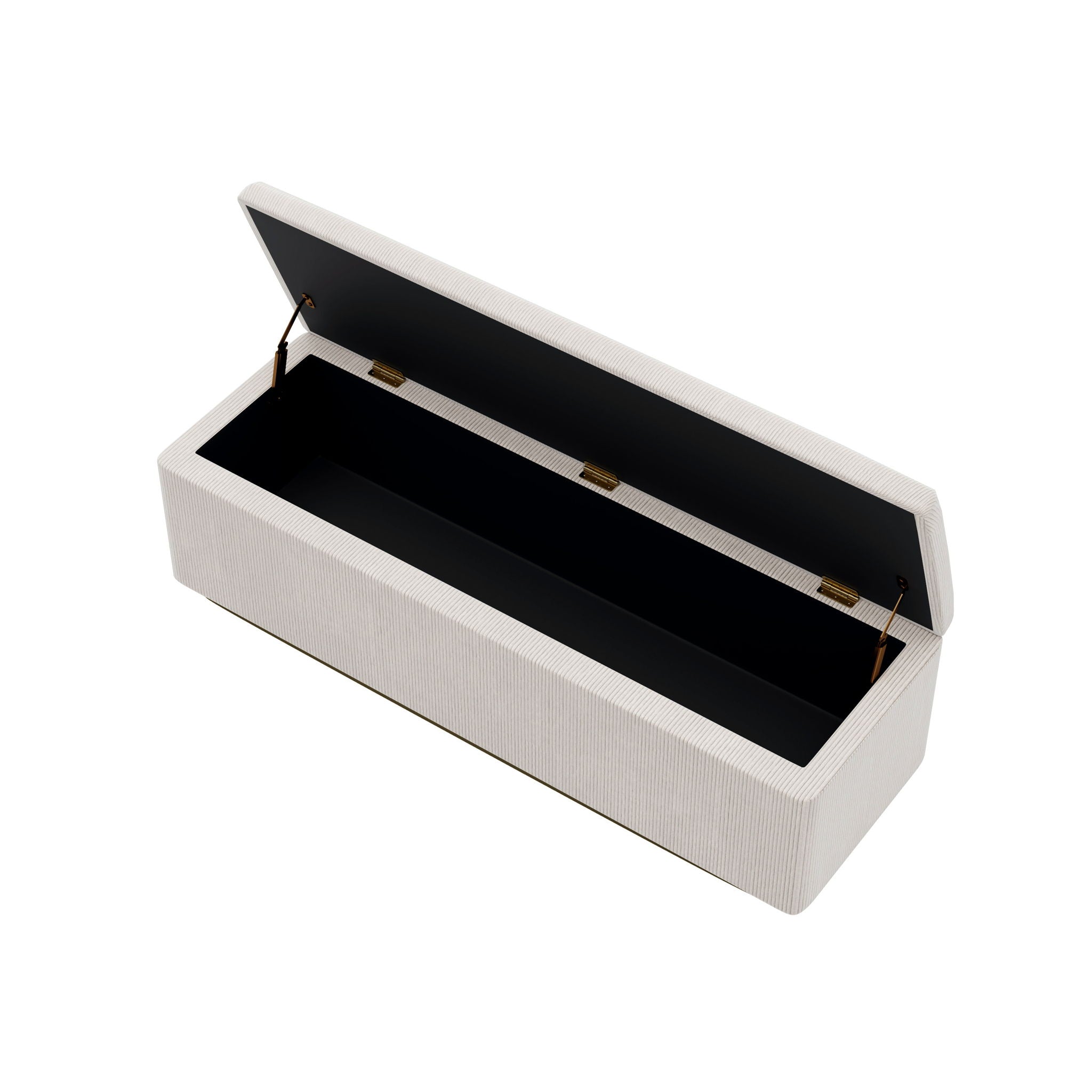 Chic Corduroy Upholstered Storage Ottoman With Vertical Stripe Design - Light Gray